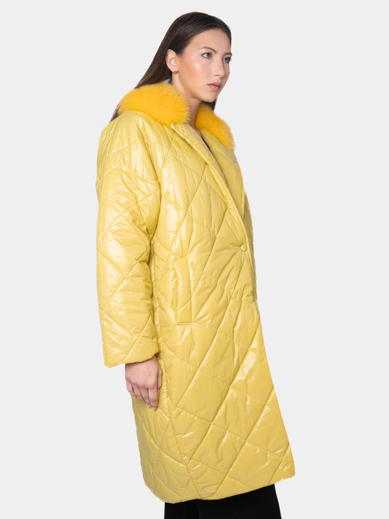 INNSBRUCK - Cappotto cento grammi con bordatura collo in volpe (Giallo) - Image 3
