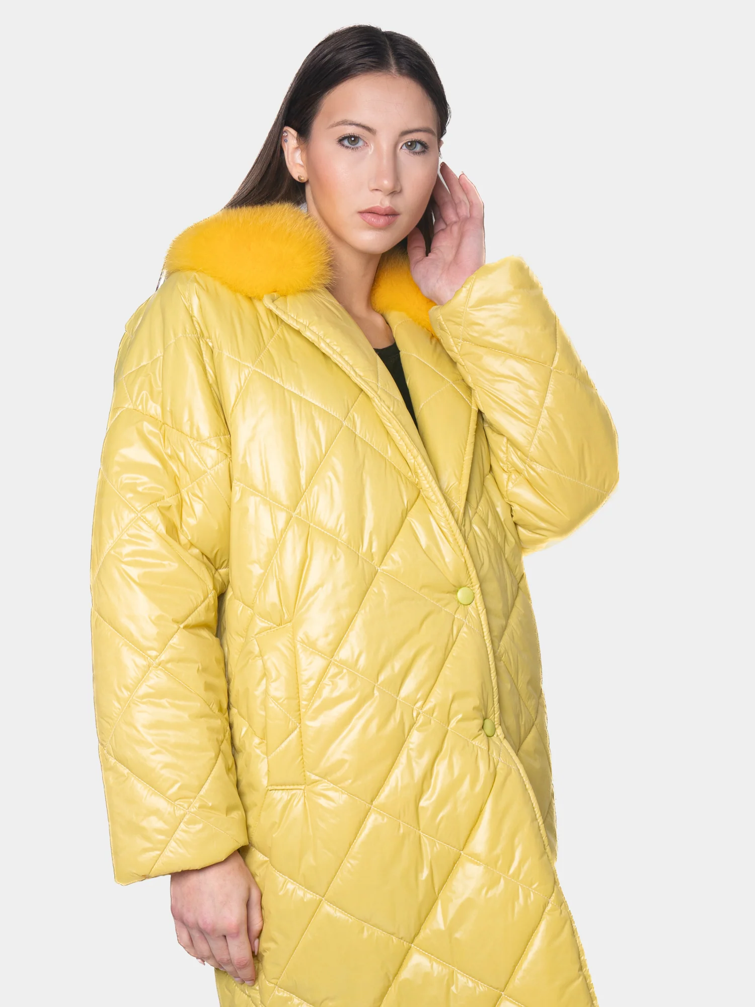 INNSBRUCK - Cappotto cento grammi con bordatura collo in volpe (Giallo) - Image 4