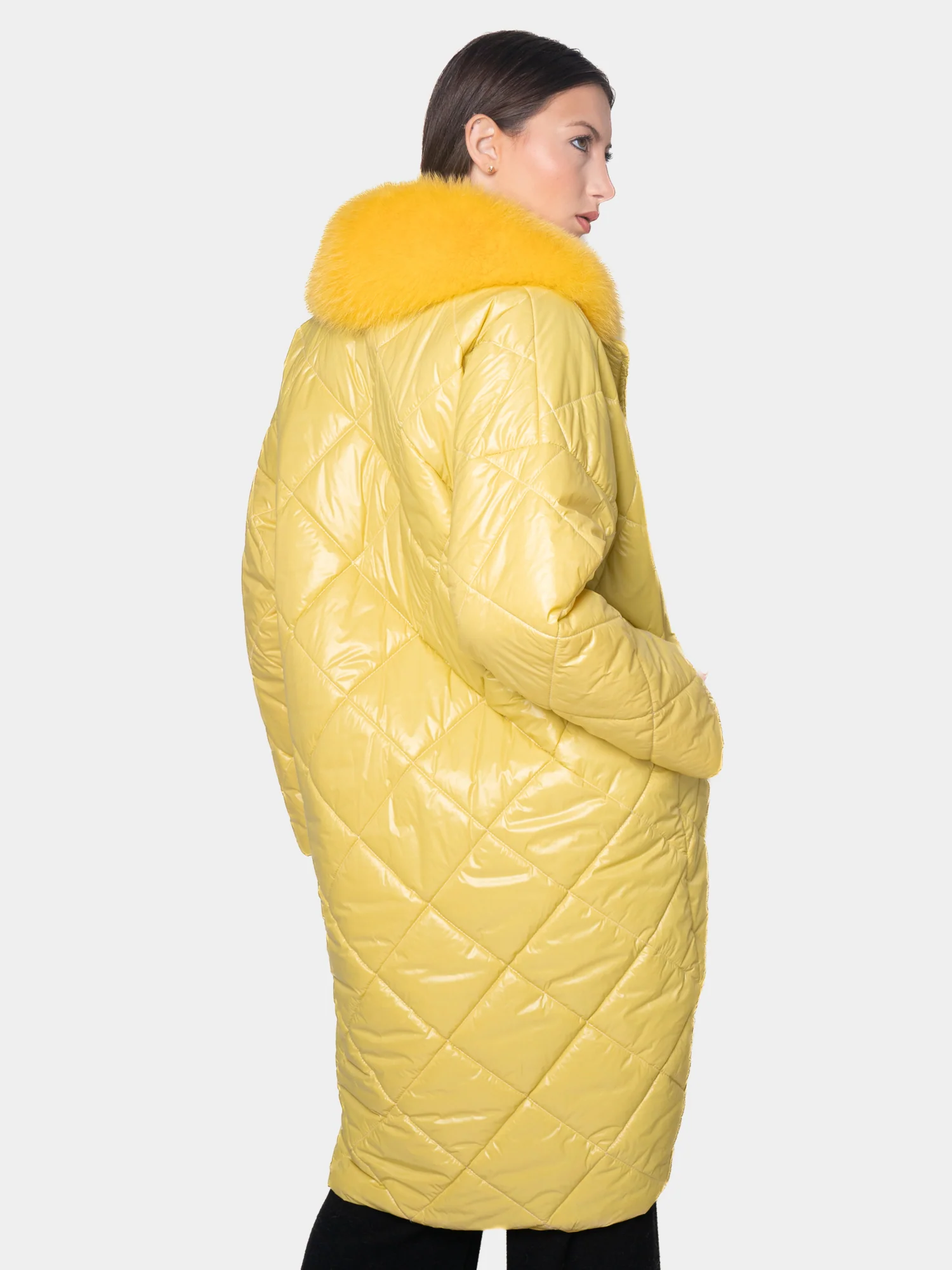 INNSBRUCK - Cappotto cento grammi con bordatura collo in volpe (Giallo) - Image 5
