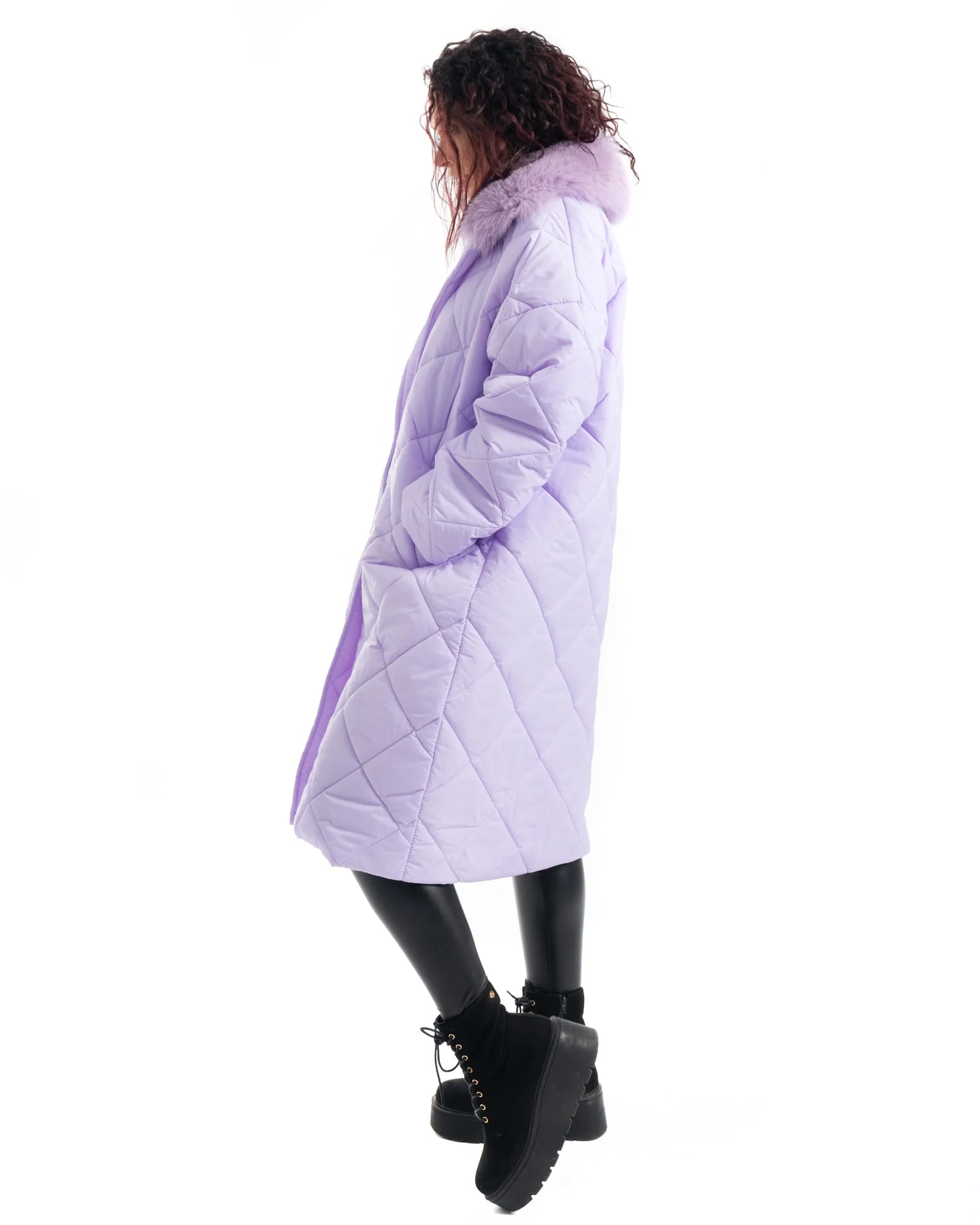 INNSBRUCK - Cappotto cento grammi con bordatura collo in volpe (Lilla) - Image 14
