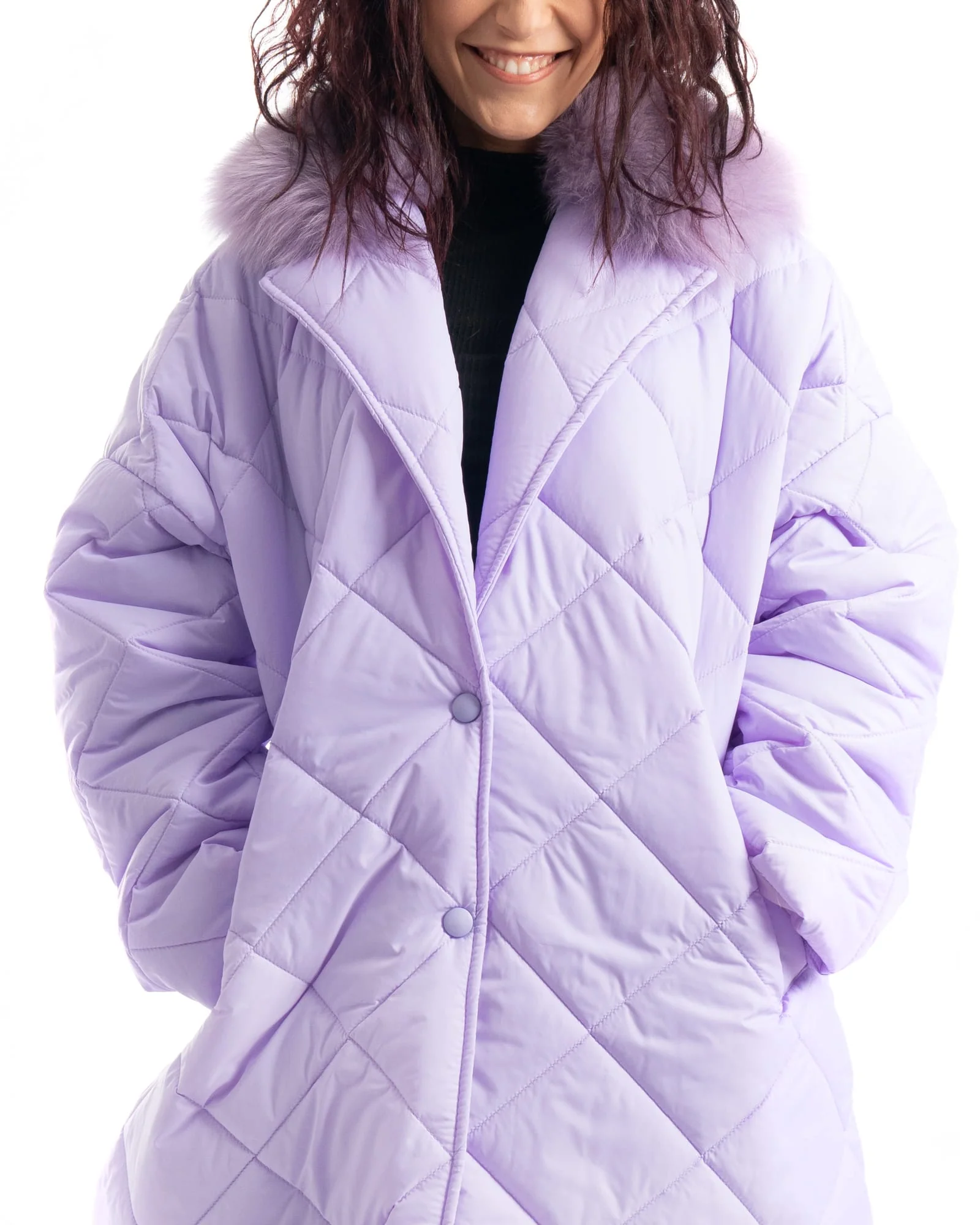 INNSBRUCK - Cappotto cento grammi con bordatura collo in volpe (Lilla) - Image 16