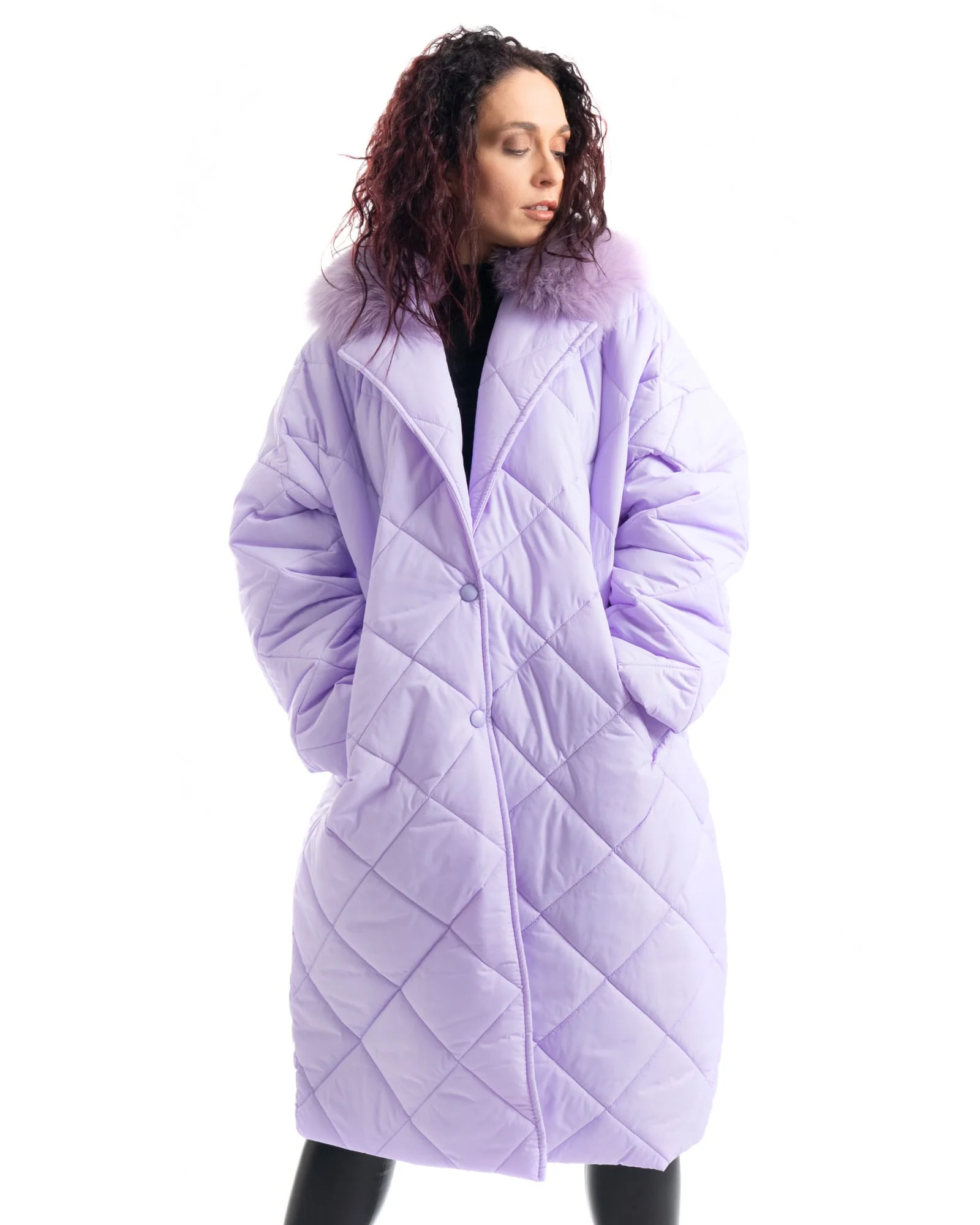 INNSBRUCK - Cappotto cento grammi con bordatura collo in volpe (Lilla) - Image 17