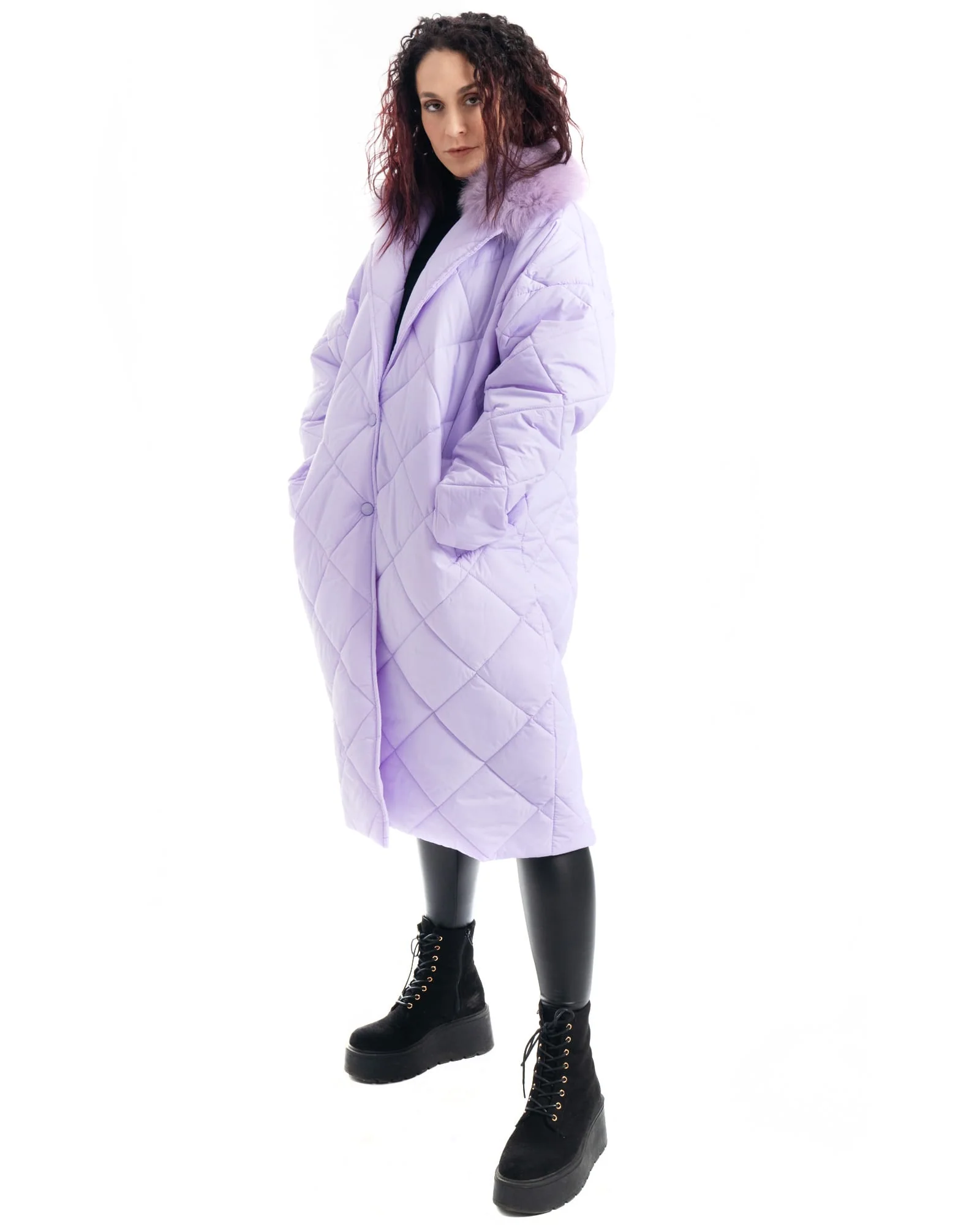 INNSBRUCK - Cappotto cento grammi con bordatura collo in volpe (Lilla) - Image 8