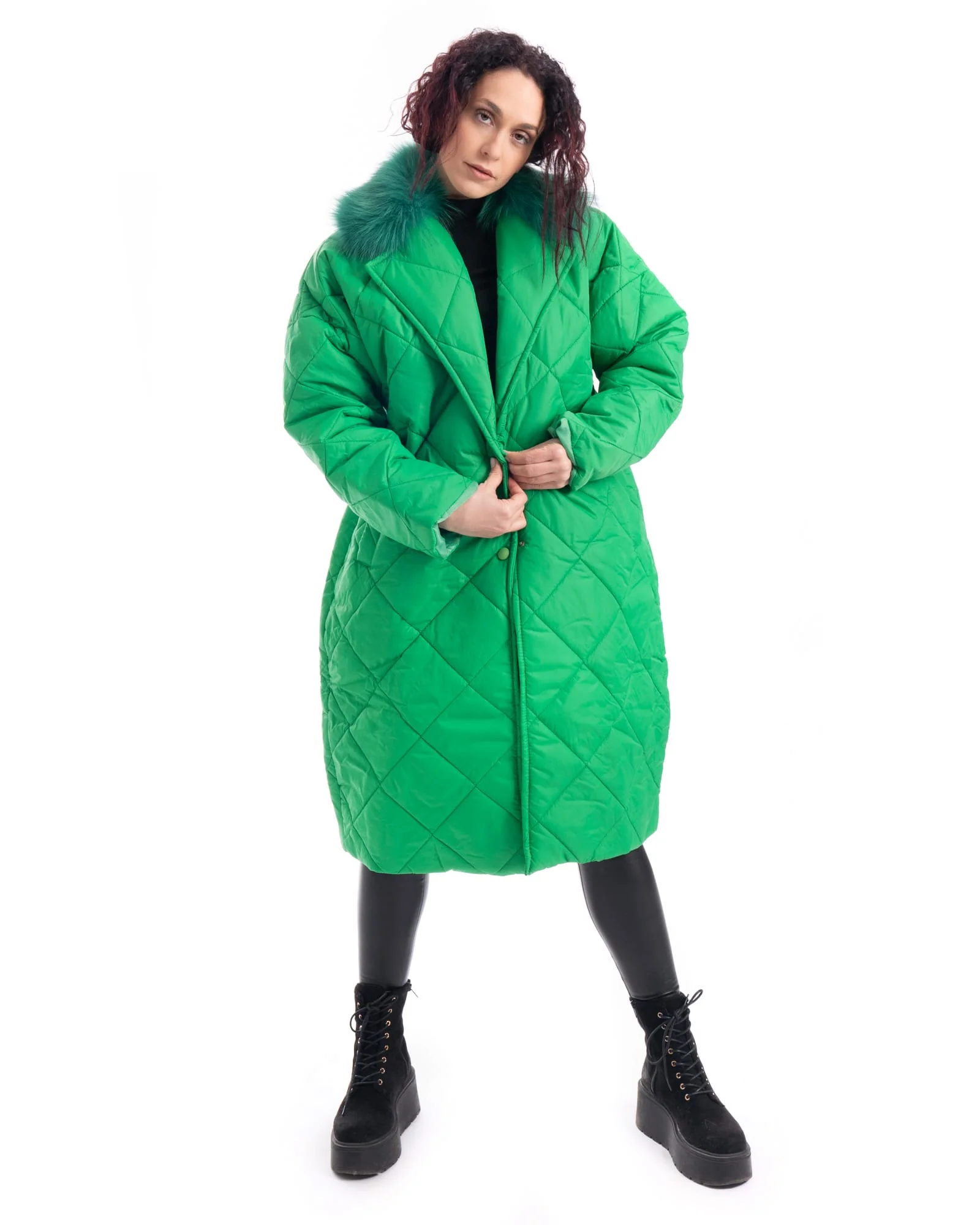 INNSBRUCK - Cappotto cento grammi con bordatura collo in volpe (Verde) - Image 12