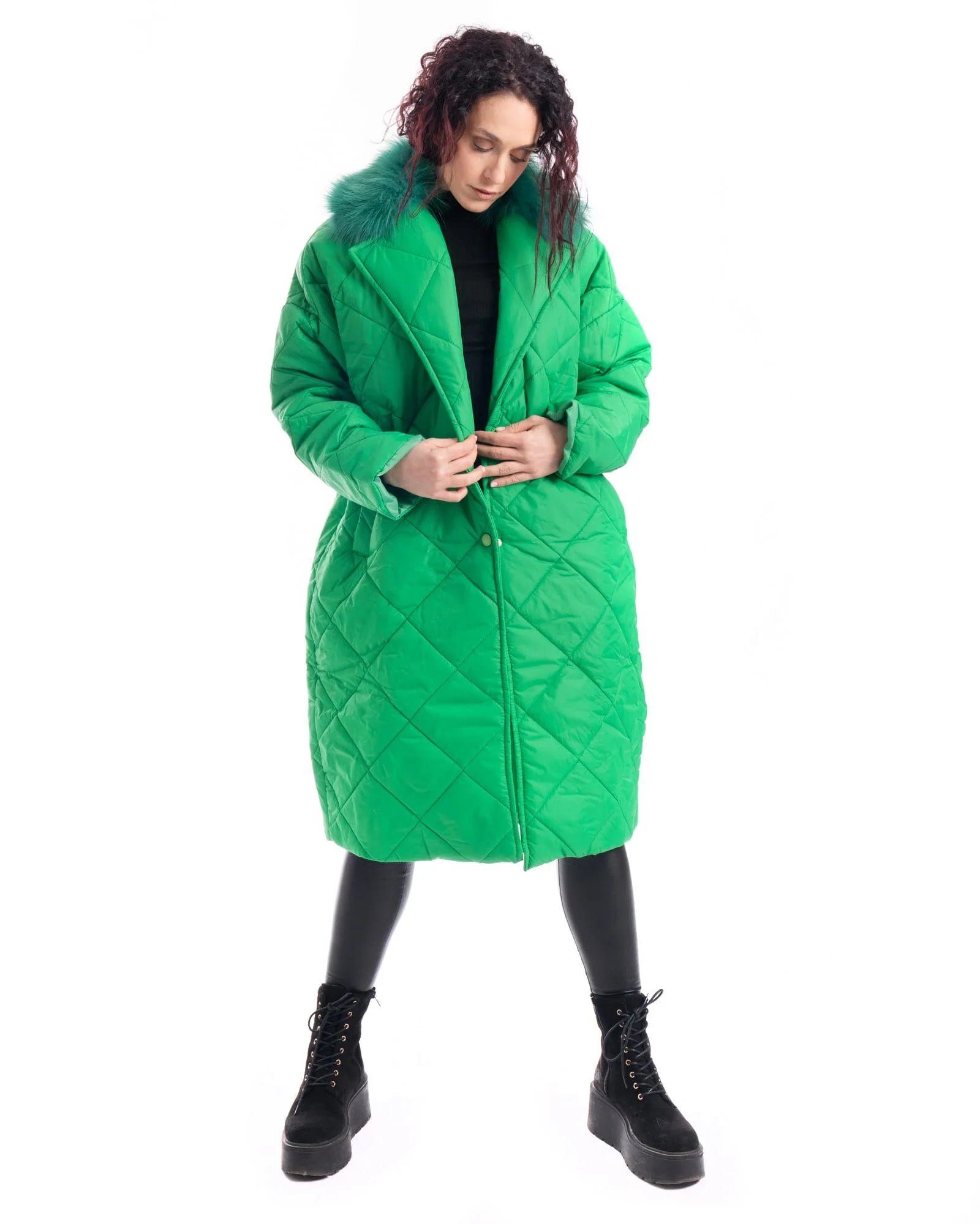 INNSBRUCK - Cappotto cento grammi con bordatura collo in volpe (Verde) - Image 13