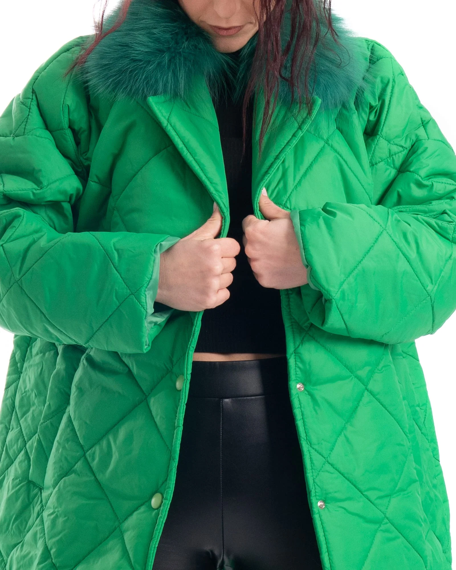 INNSBRUCK - Cappotto cento grammi con bordatura collo in volpe (Verde) - Image 17