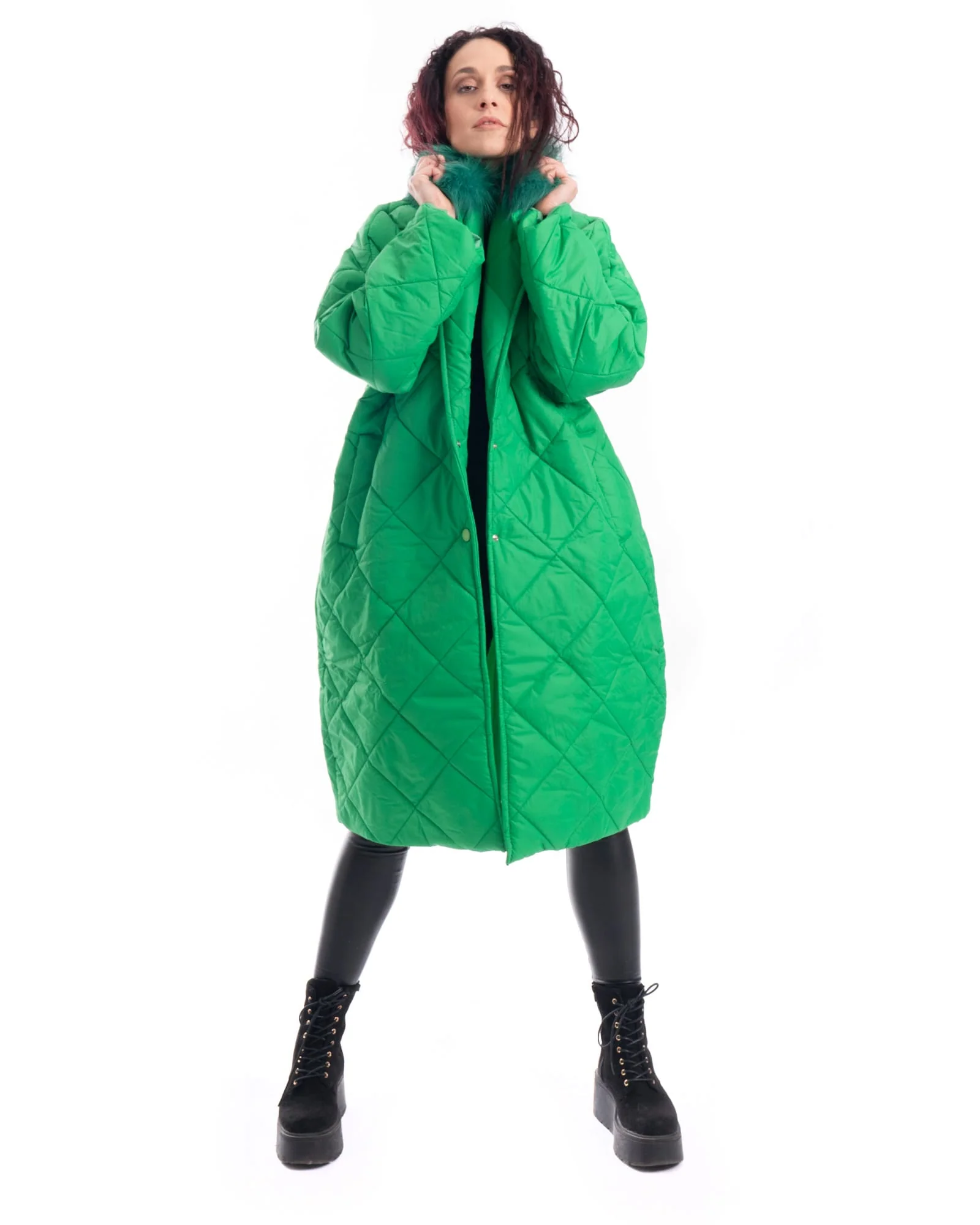 INNSBRUCK - Cappotto cento grammi con bordatura collo in volpe (Verde) - Image 18