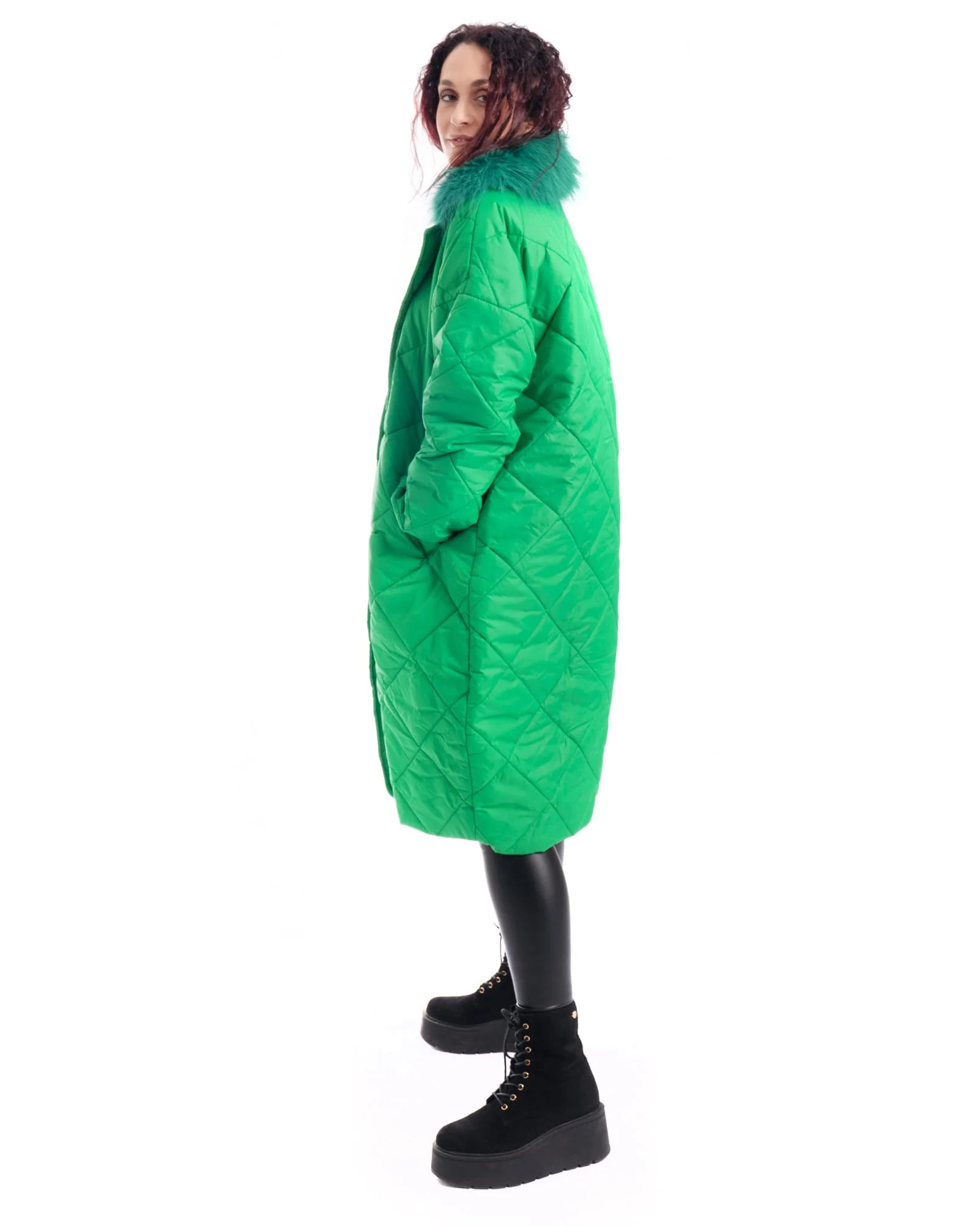 INNSBRUCK - Cappotto cento grammi con bordatura collo in volpe (Verde) - Image 8