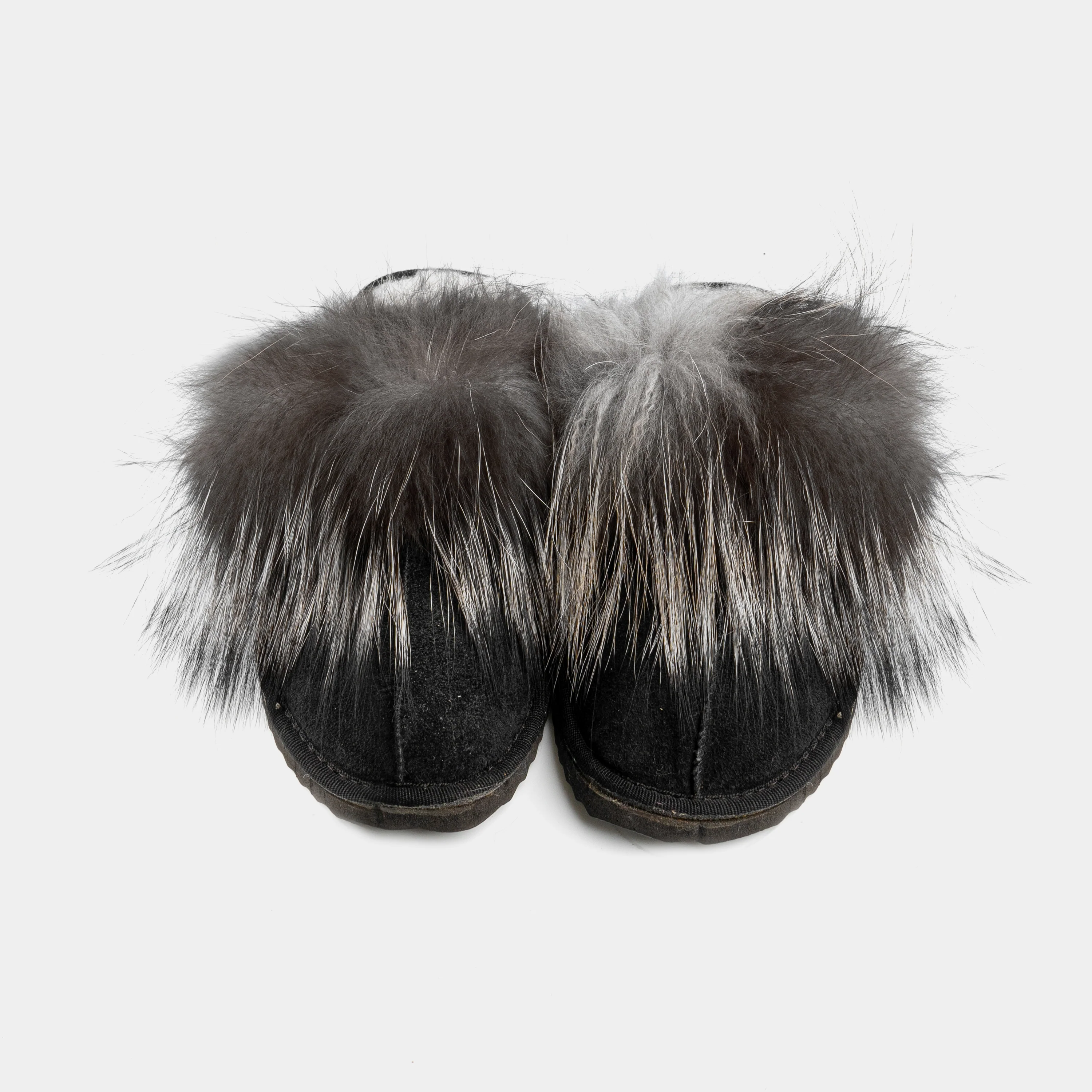 CERVINIA - Slipper chiusa scamosciata con bordatura in volpe (Nero) - Image 5