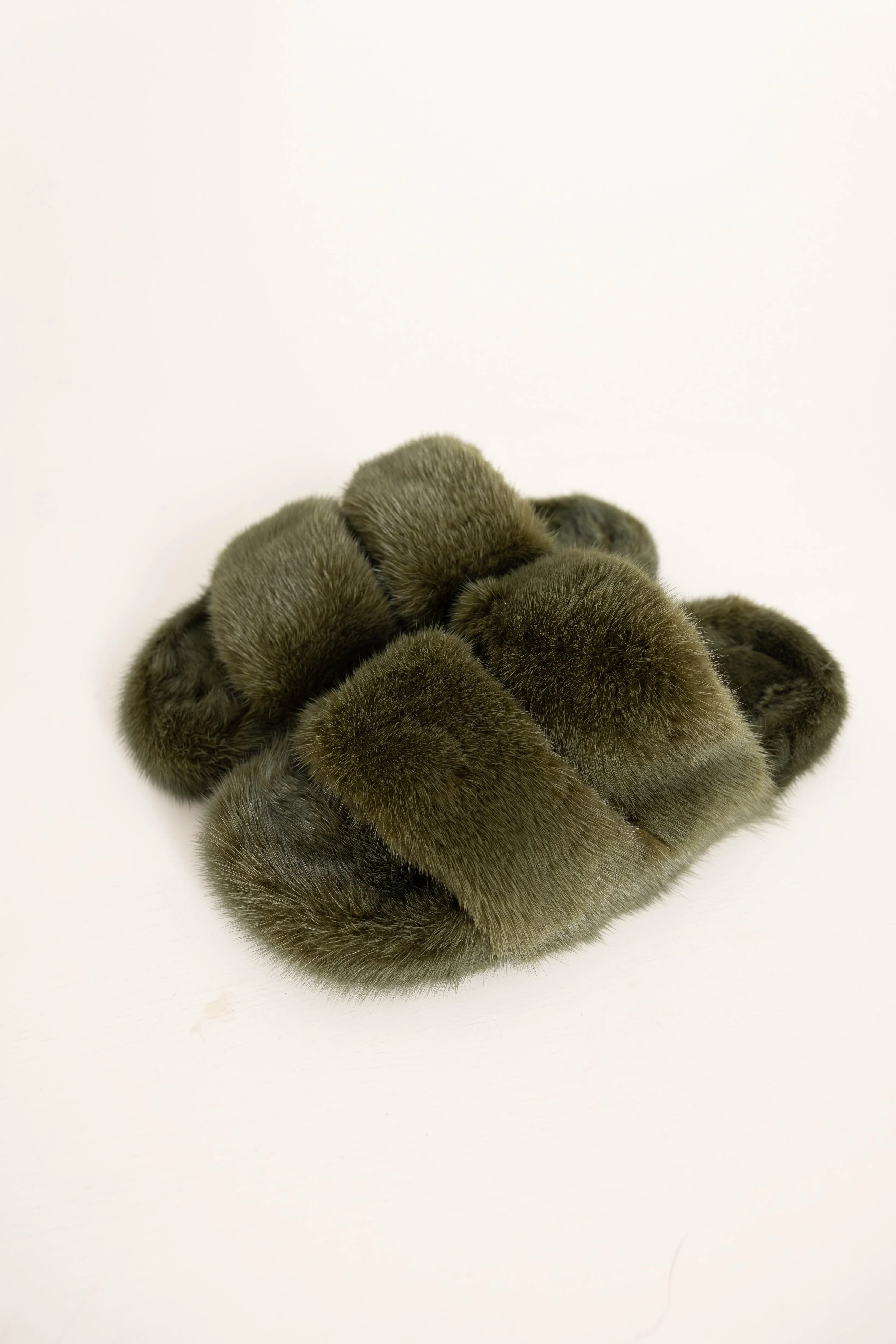CORTINA - Slipper doppia fascia in visone (Verde Mimetico)