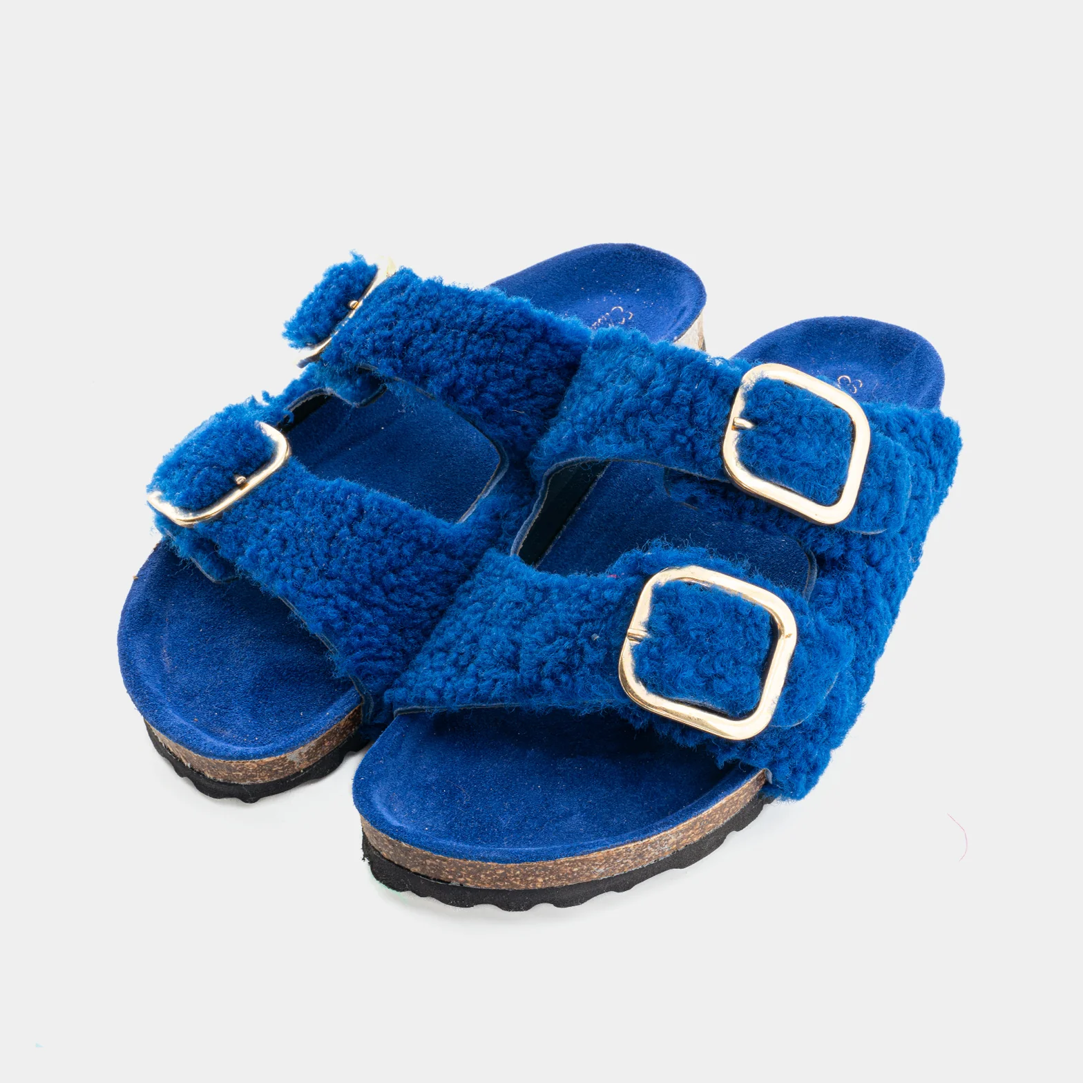 FIRENZE - Slipper con doppia fascia e fibbie regolabili in montone (Blu)