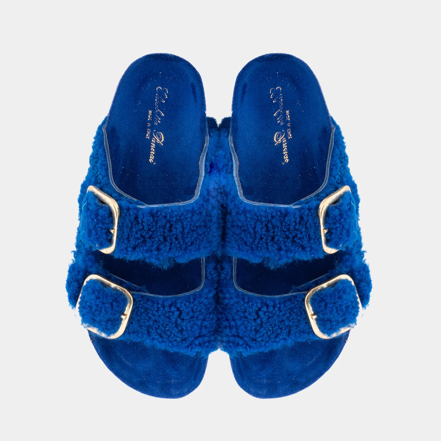 FIRENZE - Slipper con doppia fascia e fibbie regolabili in montone (Blu) - Image 4