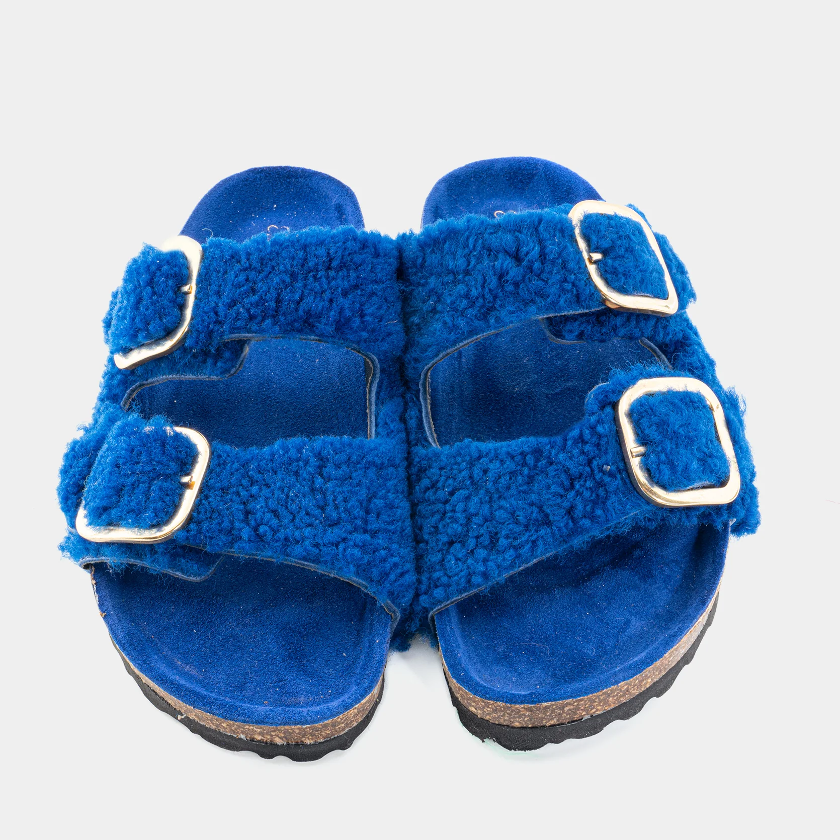 FIRENZE - Slipper con doppia fascia e fibbie regolabili in montone (Blu) - Image 5