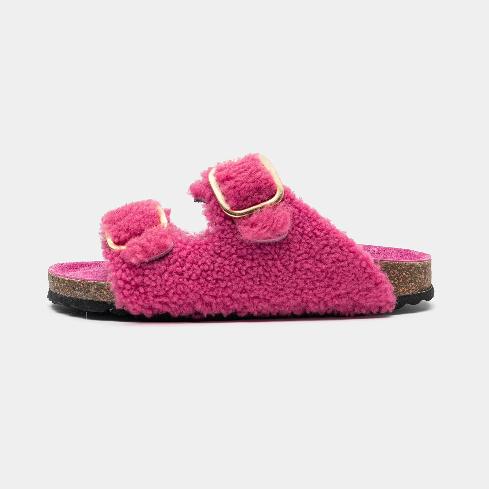 FIRENZE - Slipper con doppia fascia e fibbie regolabili in montone (Fucsia) - Image 3