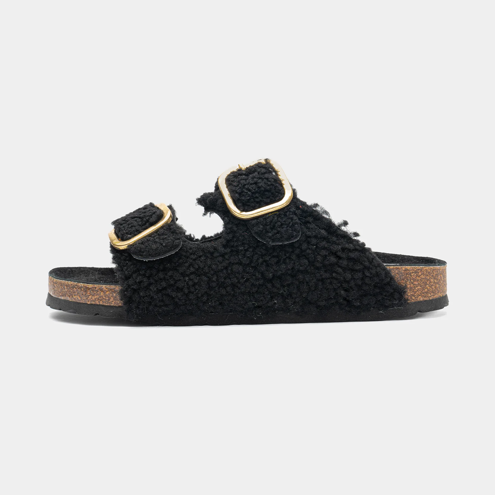 FIRENZE - Slipper con doppia fascia e fibbie regolabili in montone (Nero) - Image 3
