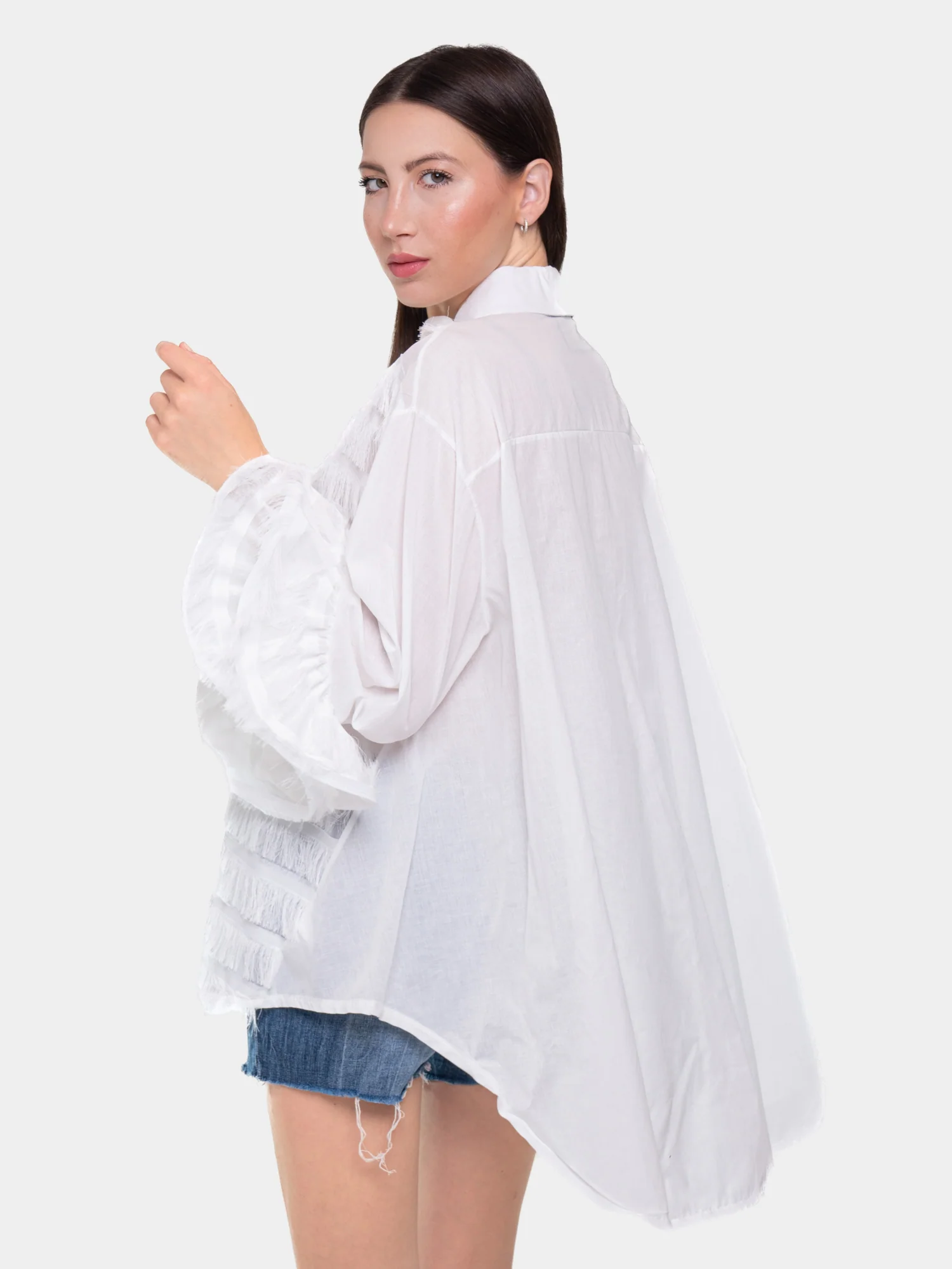 FLAMENCO - Camicia con rouches (Bianca con balze a cascata) - Image 3