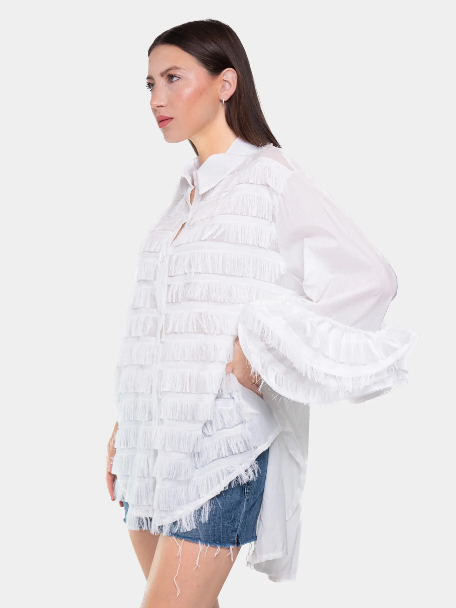 FLAMENCO - Camicia con rouches (Bianca con balze a cascata) - Image 4