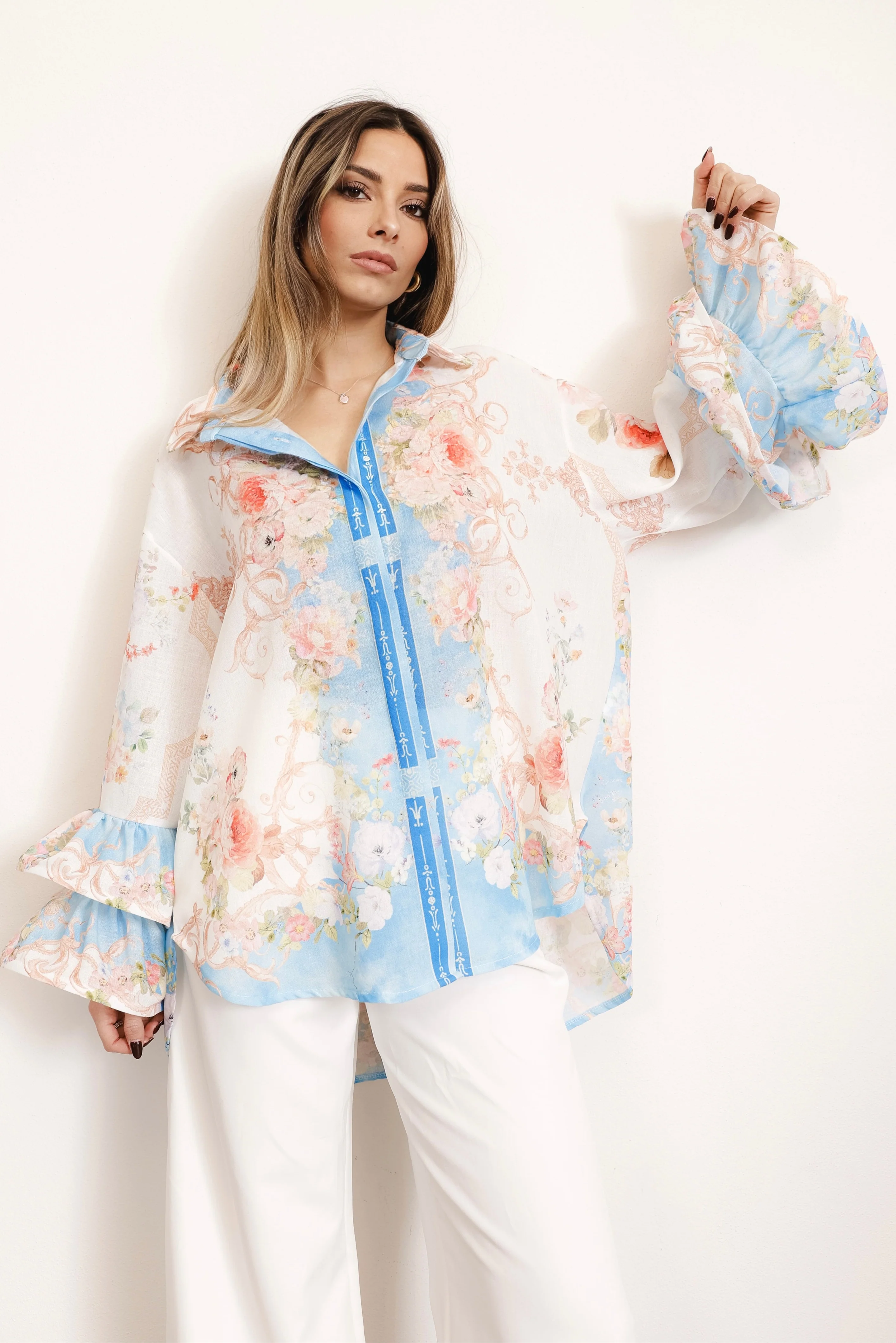 FLAMENCO - Camicia con rouches (Fantasia Azzurro) - Image 4