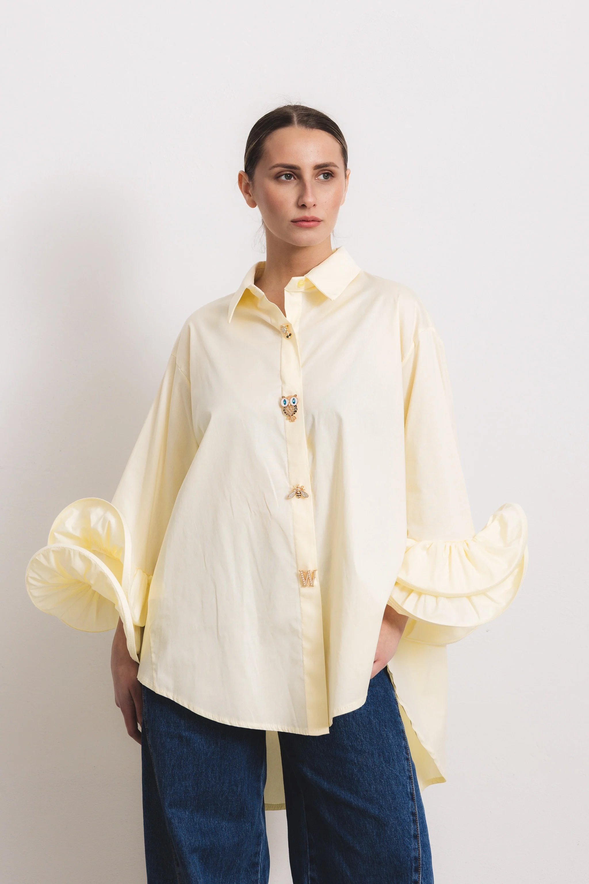 FLAMENCO - Camicia con rouches (Giallo Bottoni Gioiello)
