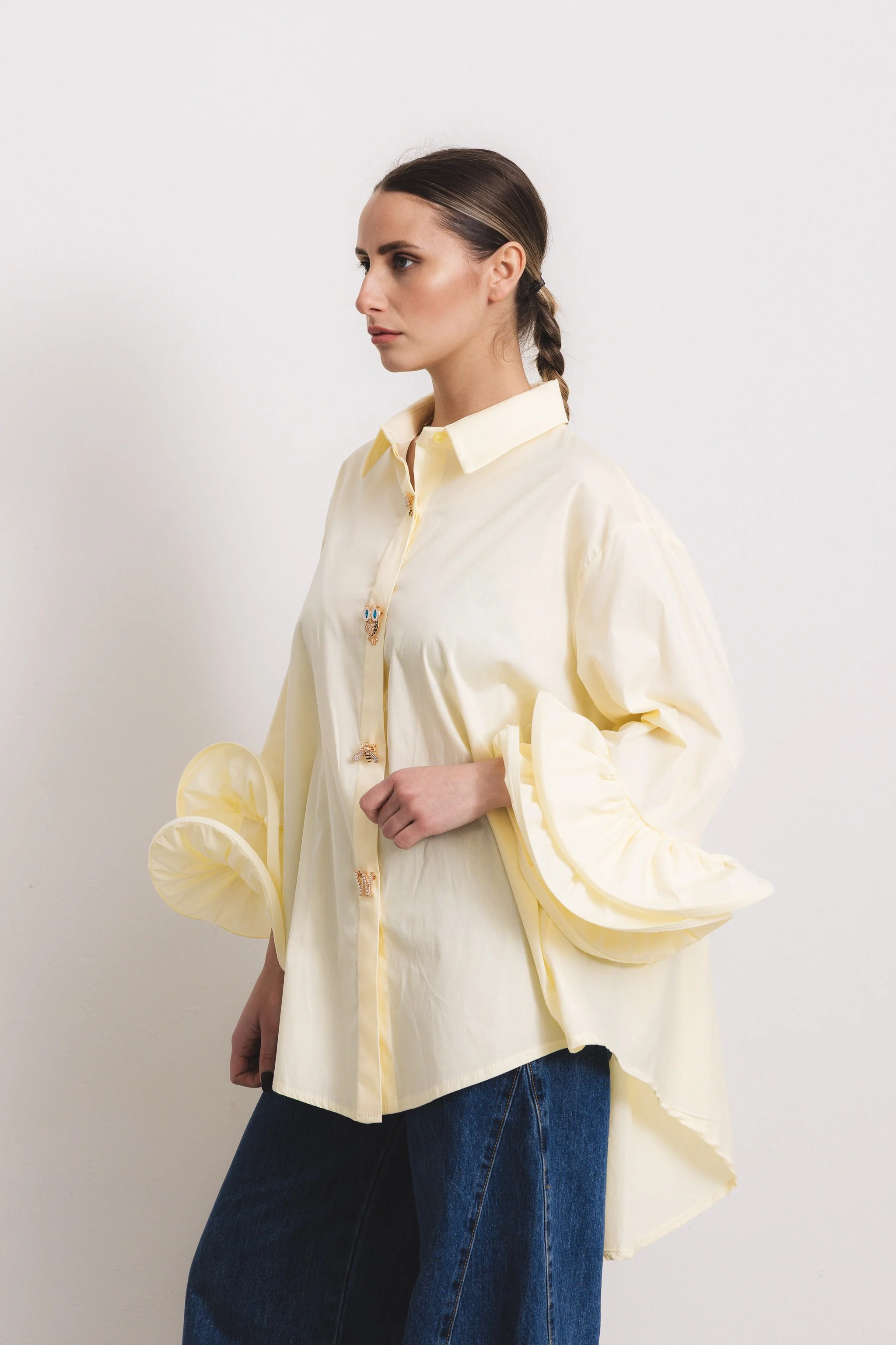 FLAMENCO - Camicia con rouches (Giallo Bottoni Gioiello) - Image 2