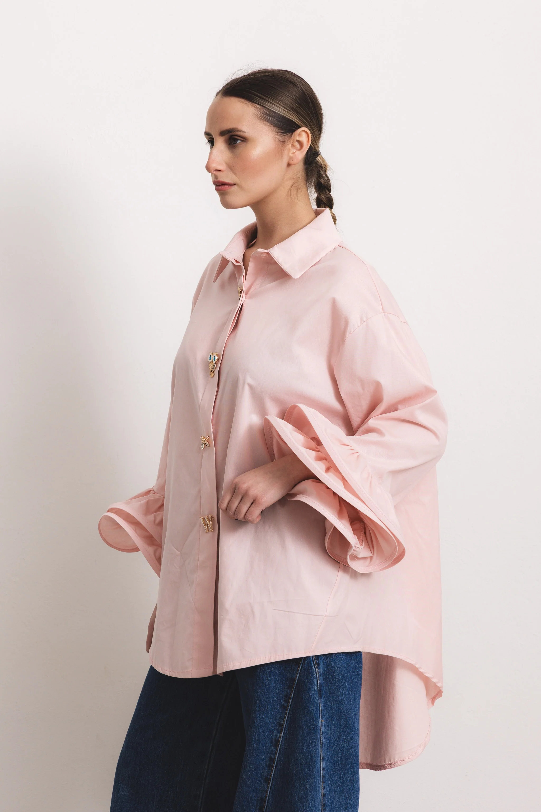 FLAMENCO - Camicia con rouches (Rosa Cipria Bottoni Gioiello) - Image 2