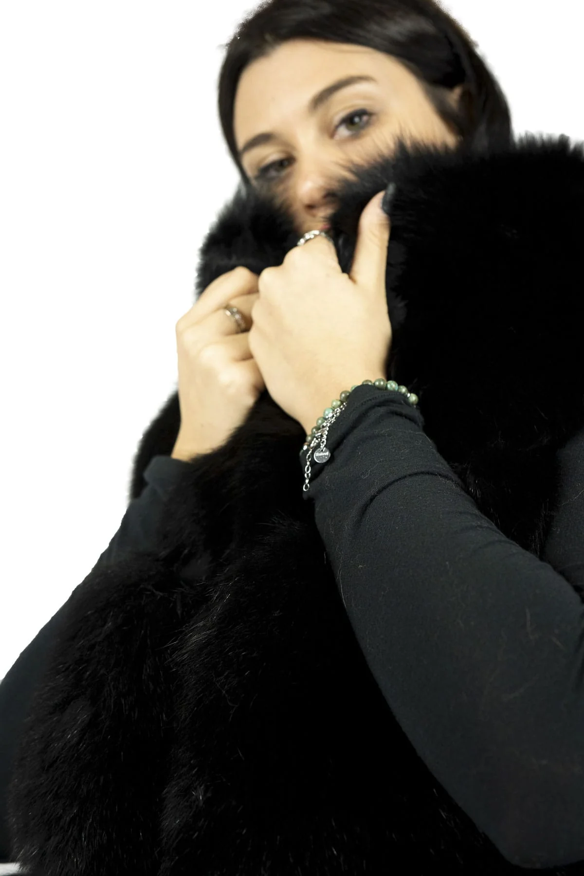 TEXAS - Gilet in volpe con cappuccio (Nero) - Image 3