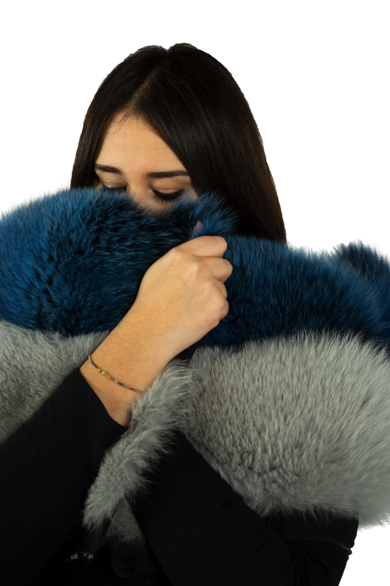 COLORADO - Gilet in volpe con balze (Blu/Grigio) - Image 2
