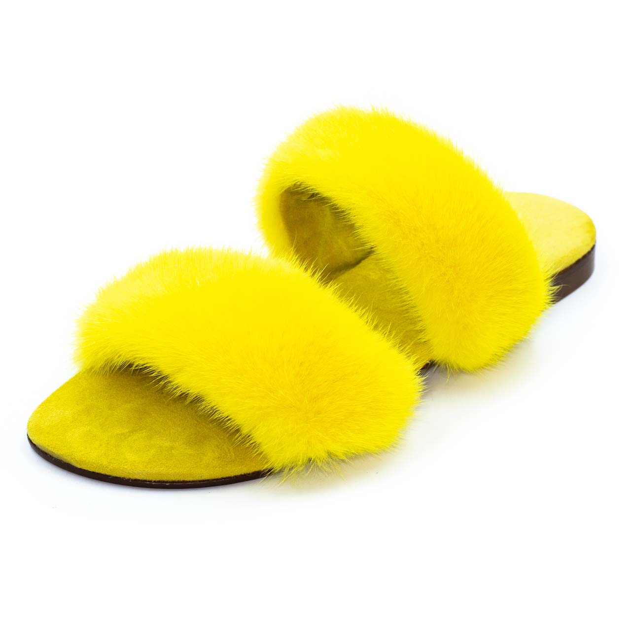 IBIZA - Slipper con doppia fascia in visone (Giallo)