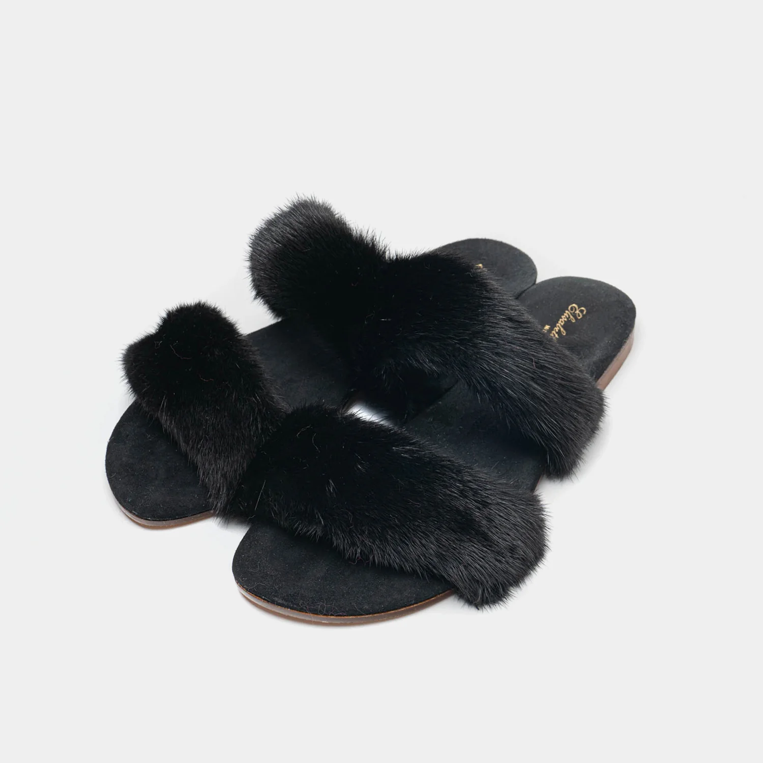 IBIZA - Slipper con doppia fascia in visone (Nero) - Image 3