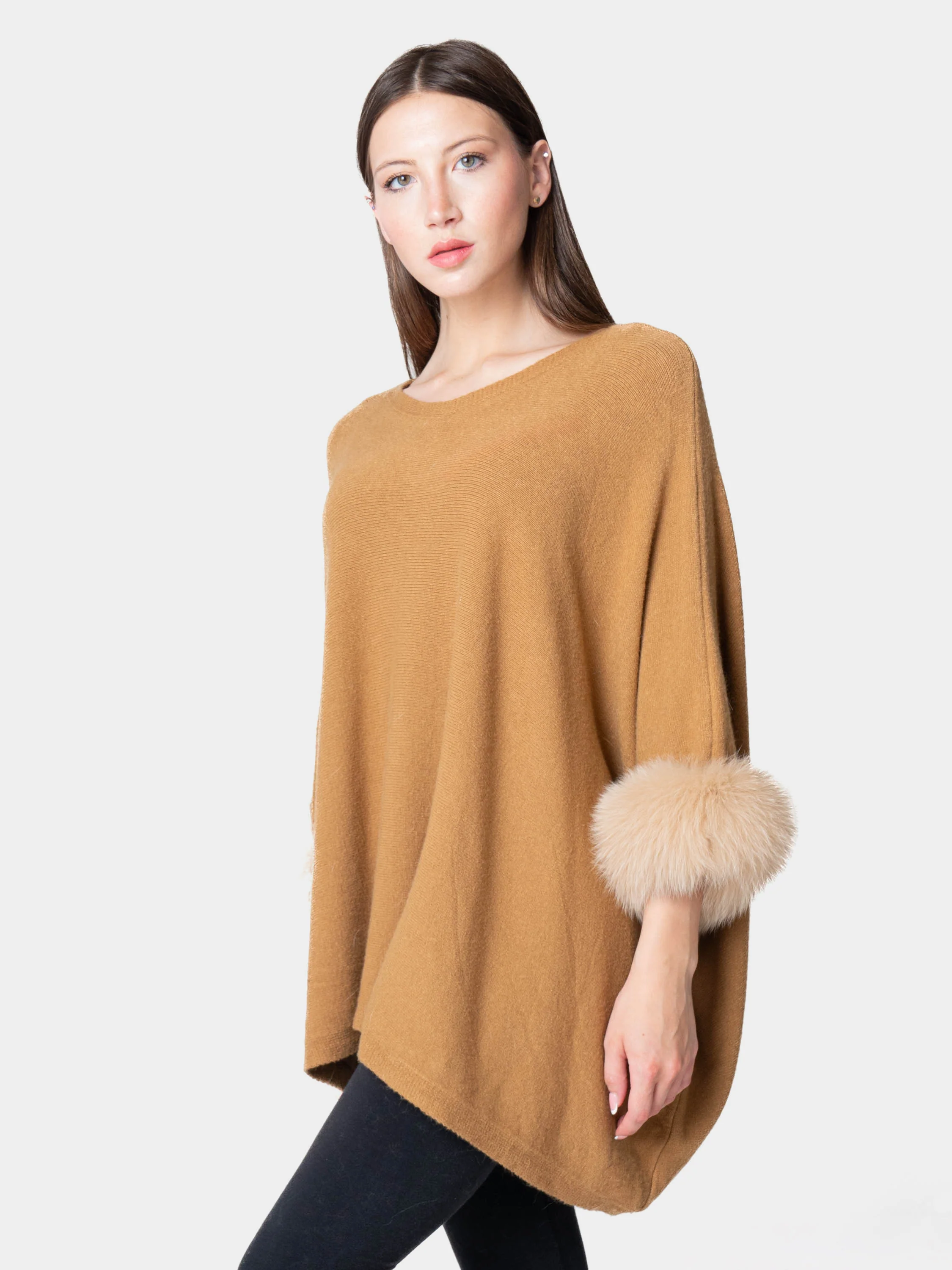 LONDRA - Poncho con polsini in volpe (Cammello) - Image 5
