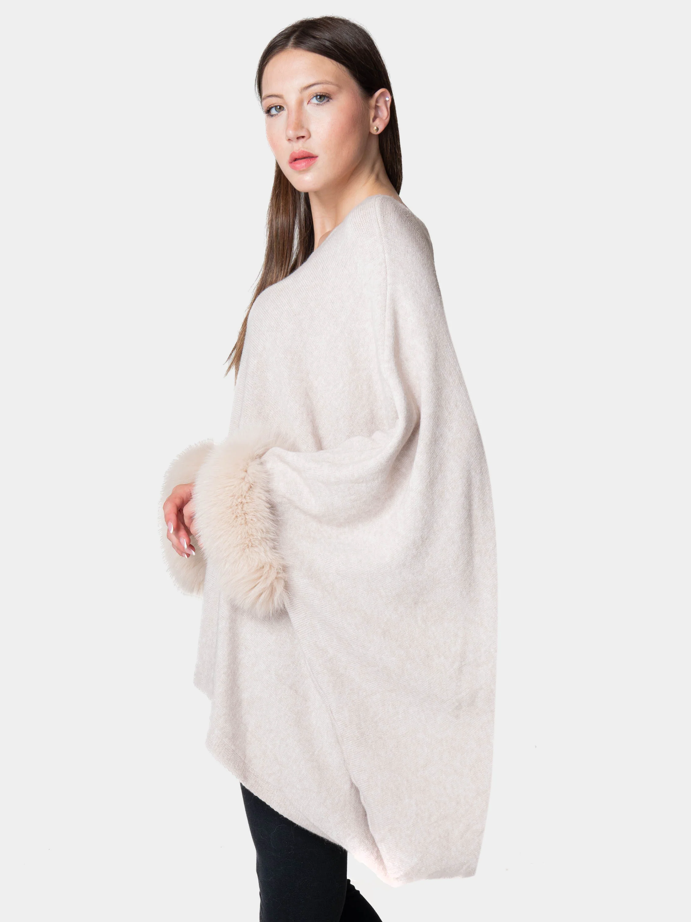 LONDRA - Poncho con polsini in volpe (Sabbia) - Image 5