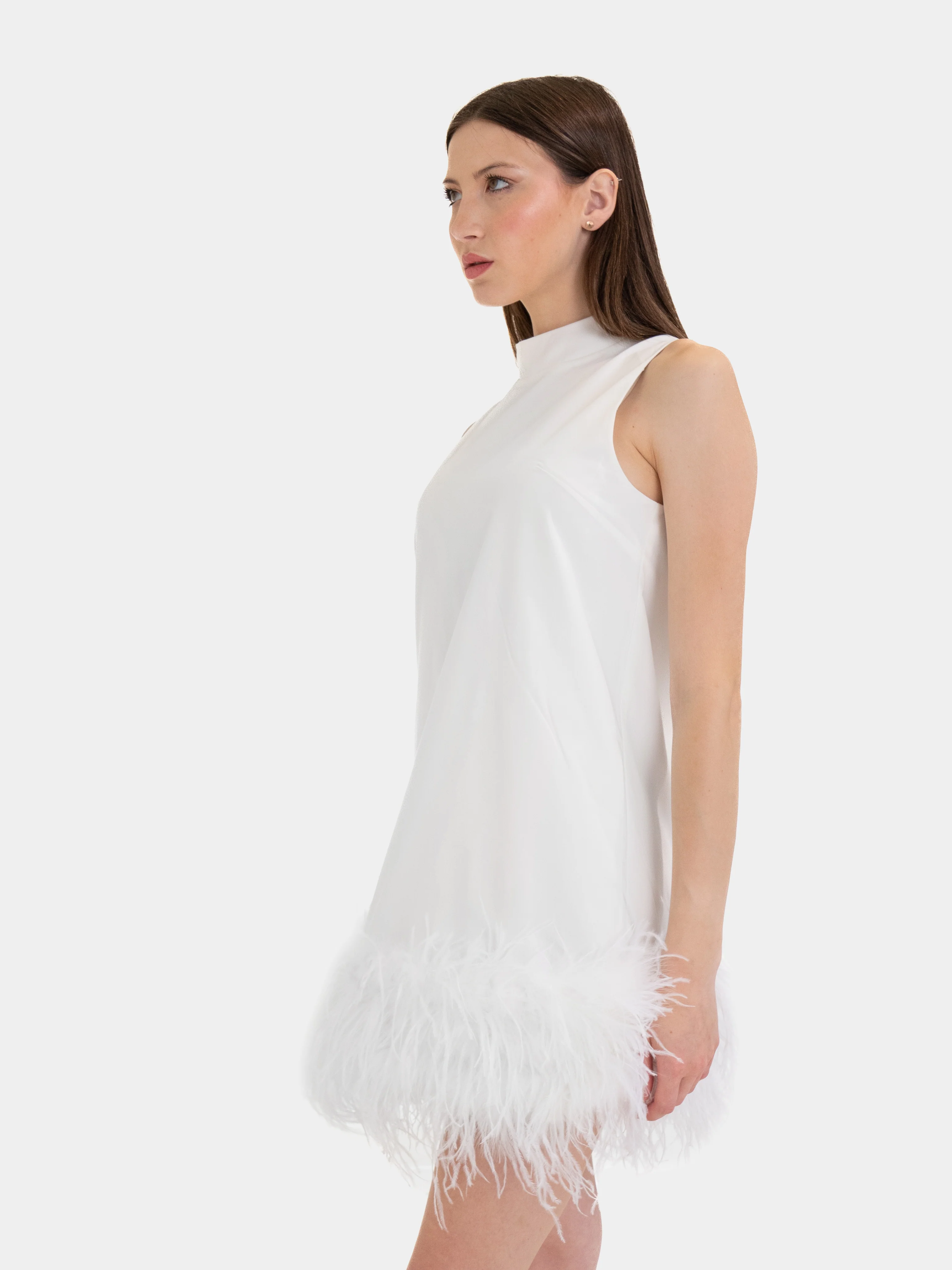 MANHATTAN - Vestito con bordatura in marabù (Bianco) - Image 4