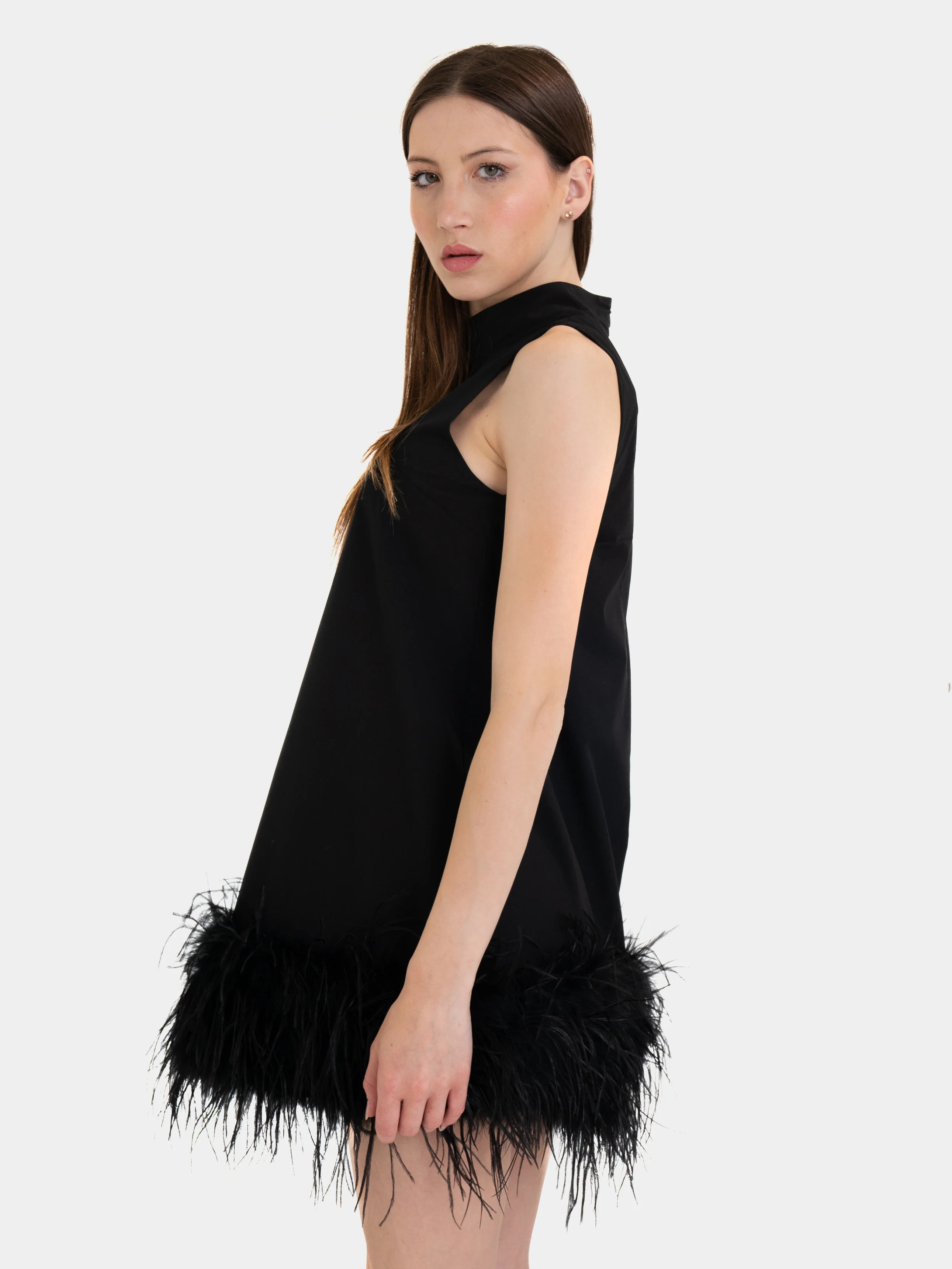 MANHATTAN - Vestito con bordatura in marabù (Nero) - Image 4
