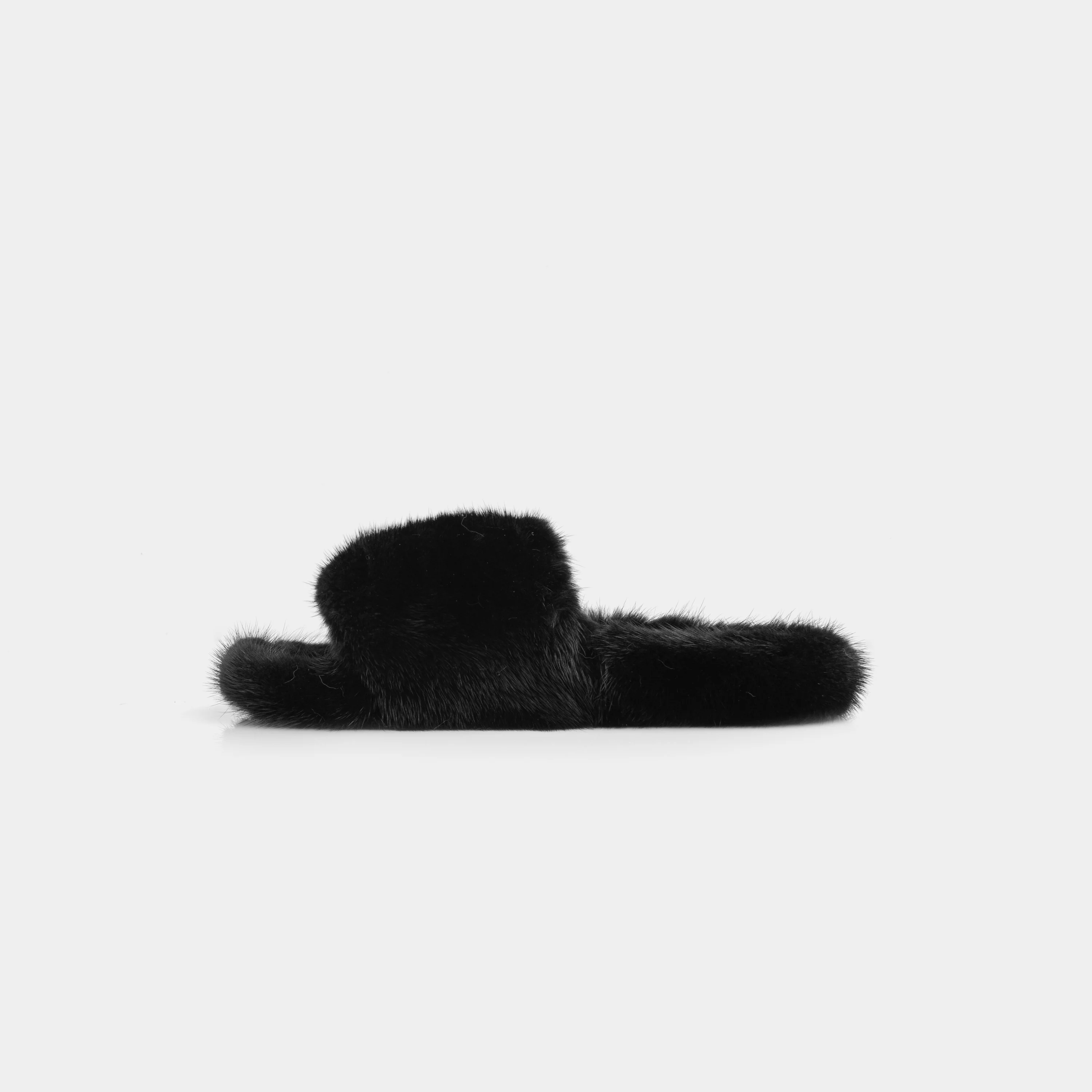 MIAMI - Slipper con fascia e bordatura in visone (Nero) - Image 3