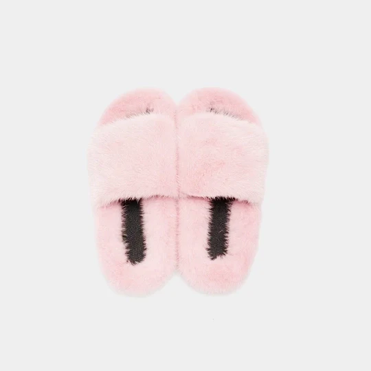 MIAMI - Slipper con fascia e bordatura in visone (Rosa) - Image 4