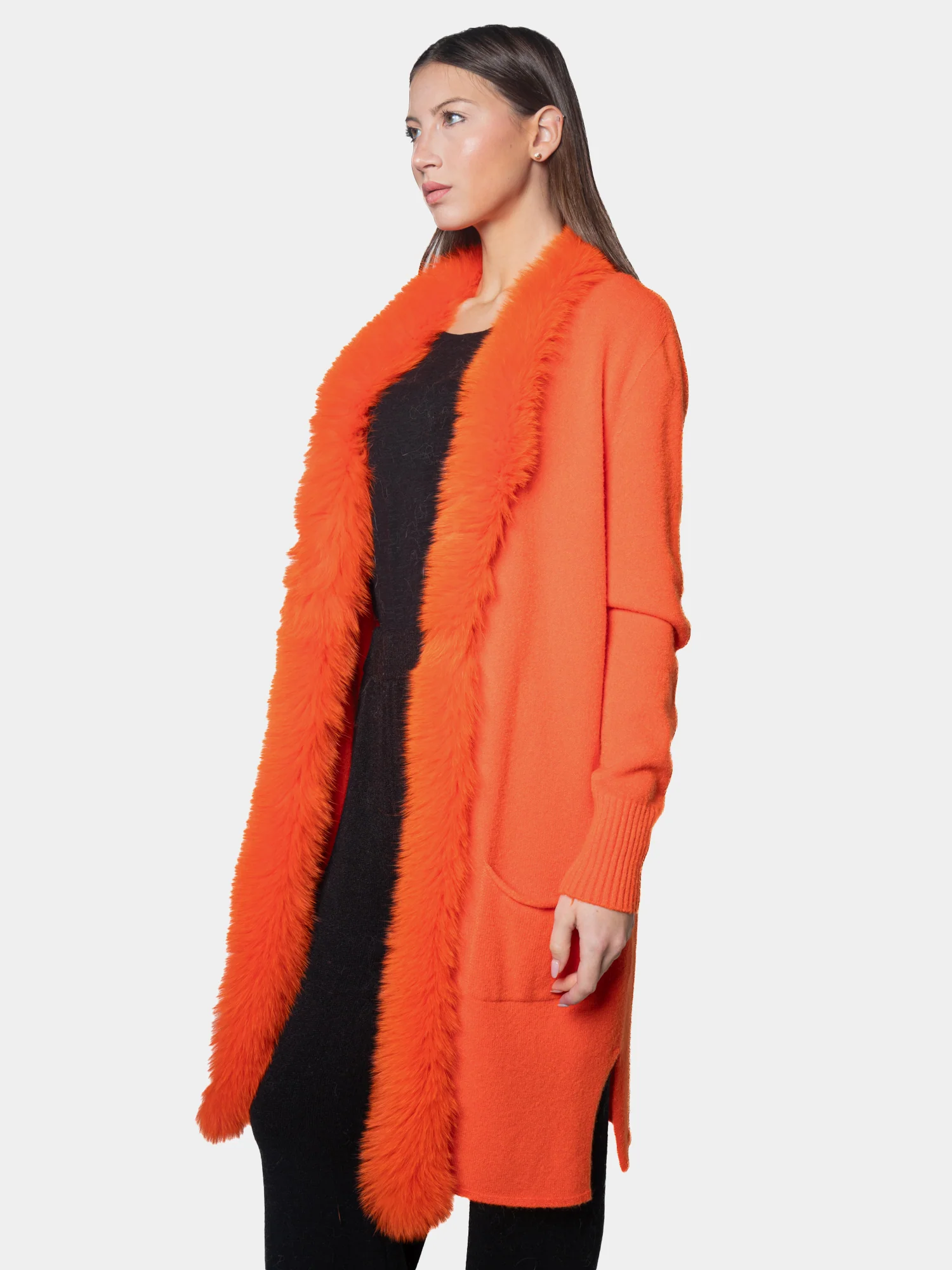 MONTECARLO - Cardigan con bordatura frontale in volpe (Arancione) - Image 3