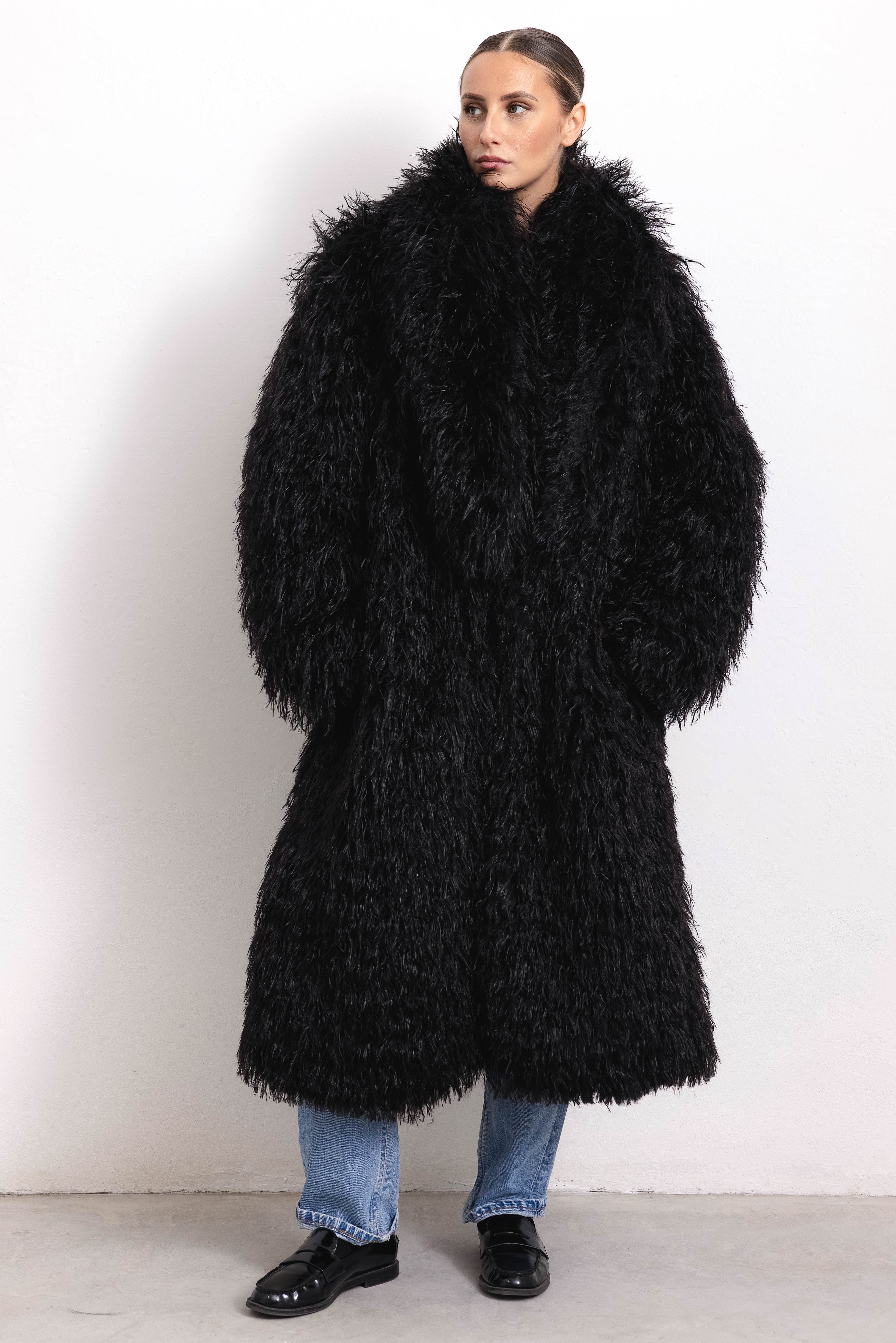 NEVADA LONG - Cappotto lungo pelo liscio (Nero) - Image 4