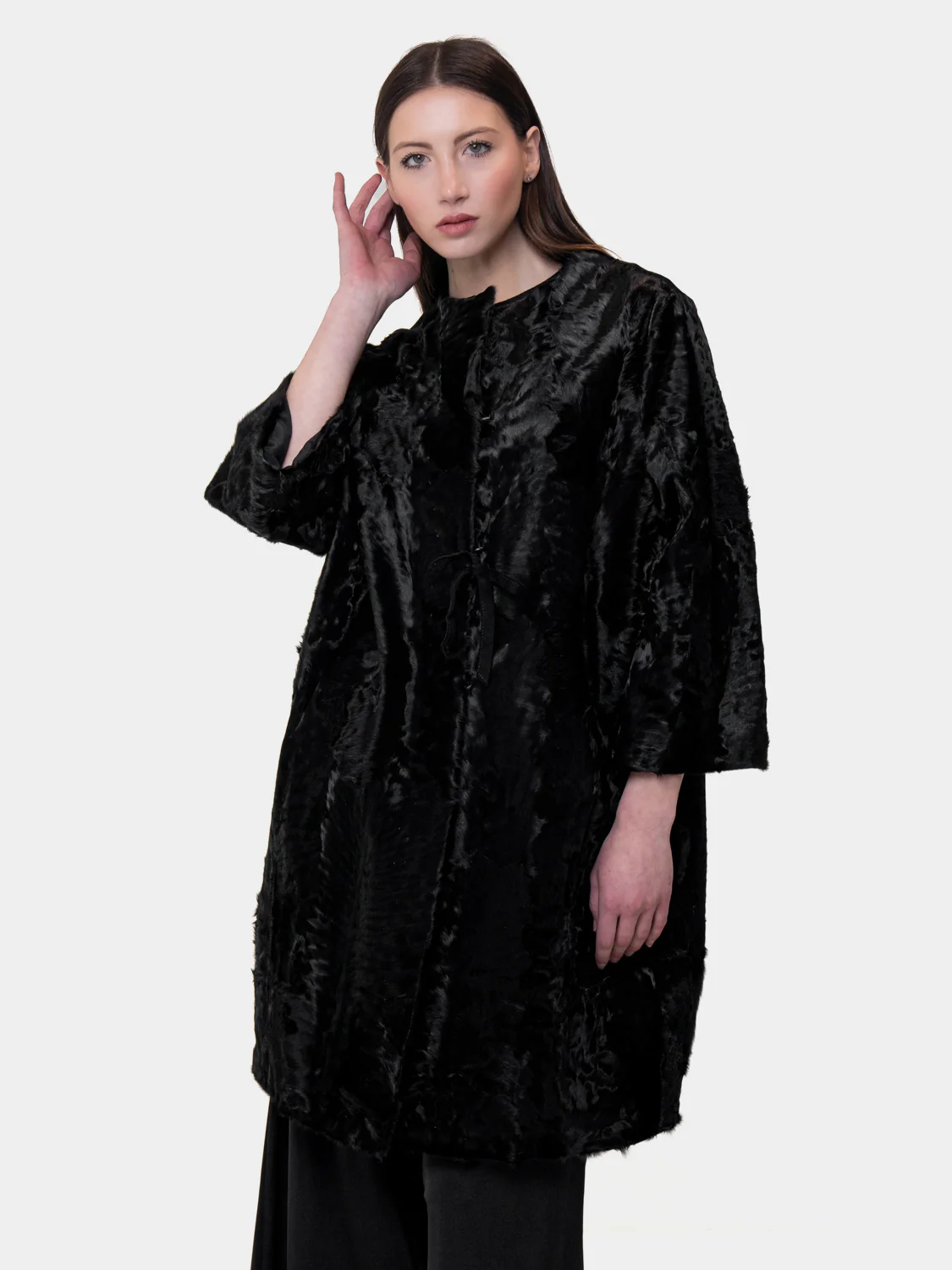 BAYONNE - Cappotto in astracan - Mod. Kimono (Nero) - Image 3