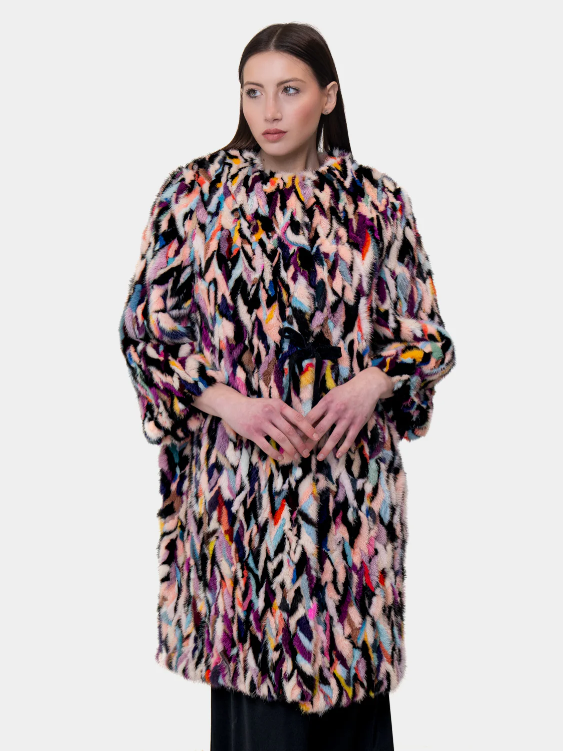 MARYLAND - Cappotto in visone con intarsi - Mod. Kimono (Multicolor) - Image 4
