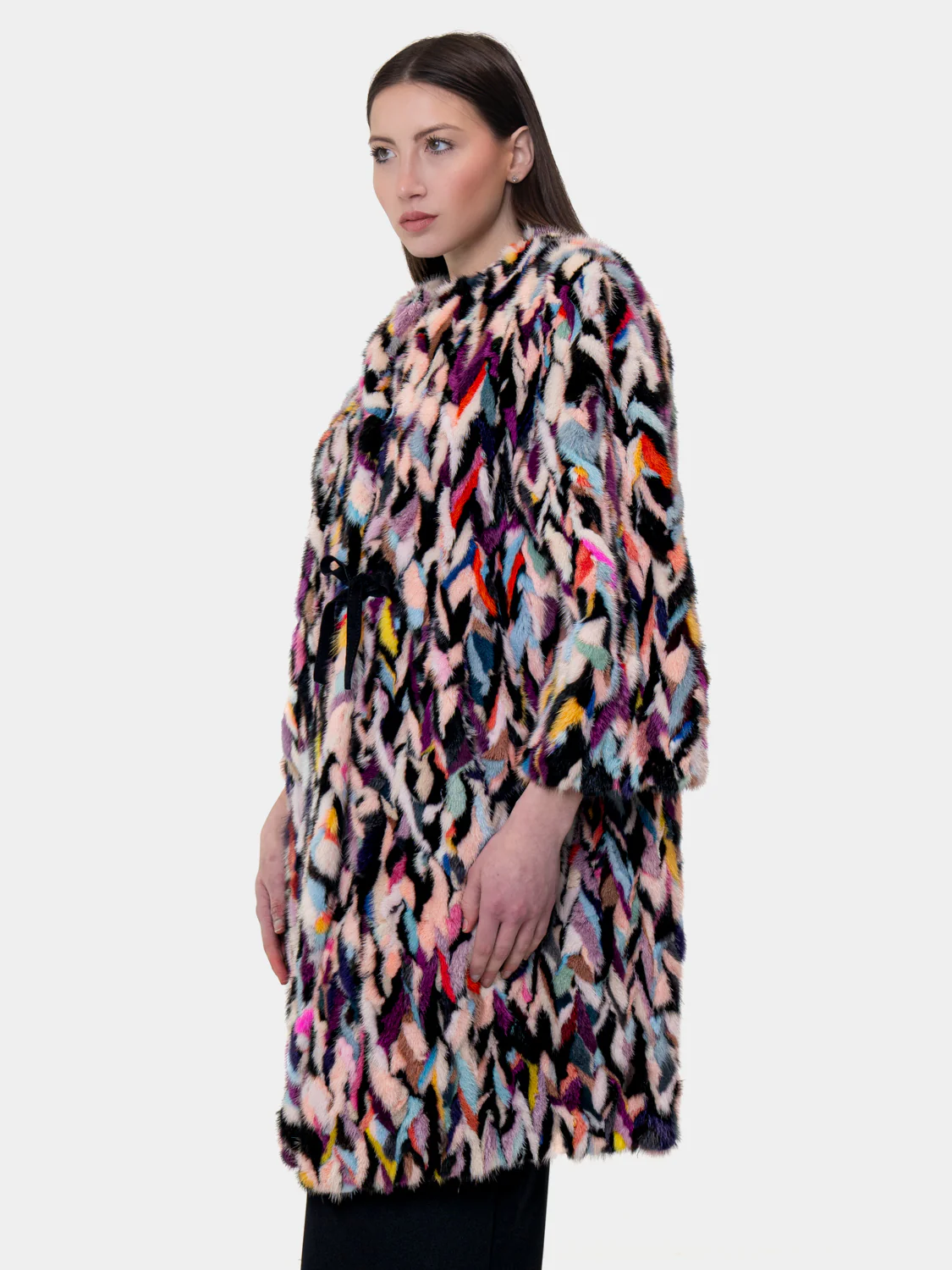 MARYLAND - Cappotto in visone con intarsi - Mod. Kimono (Multicolor) - Image 5