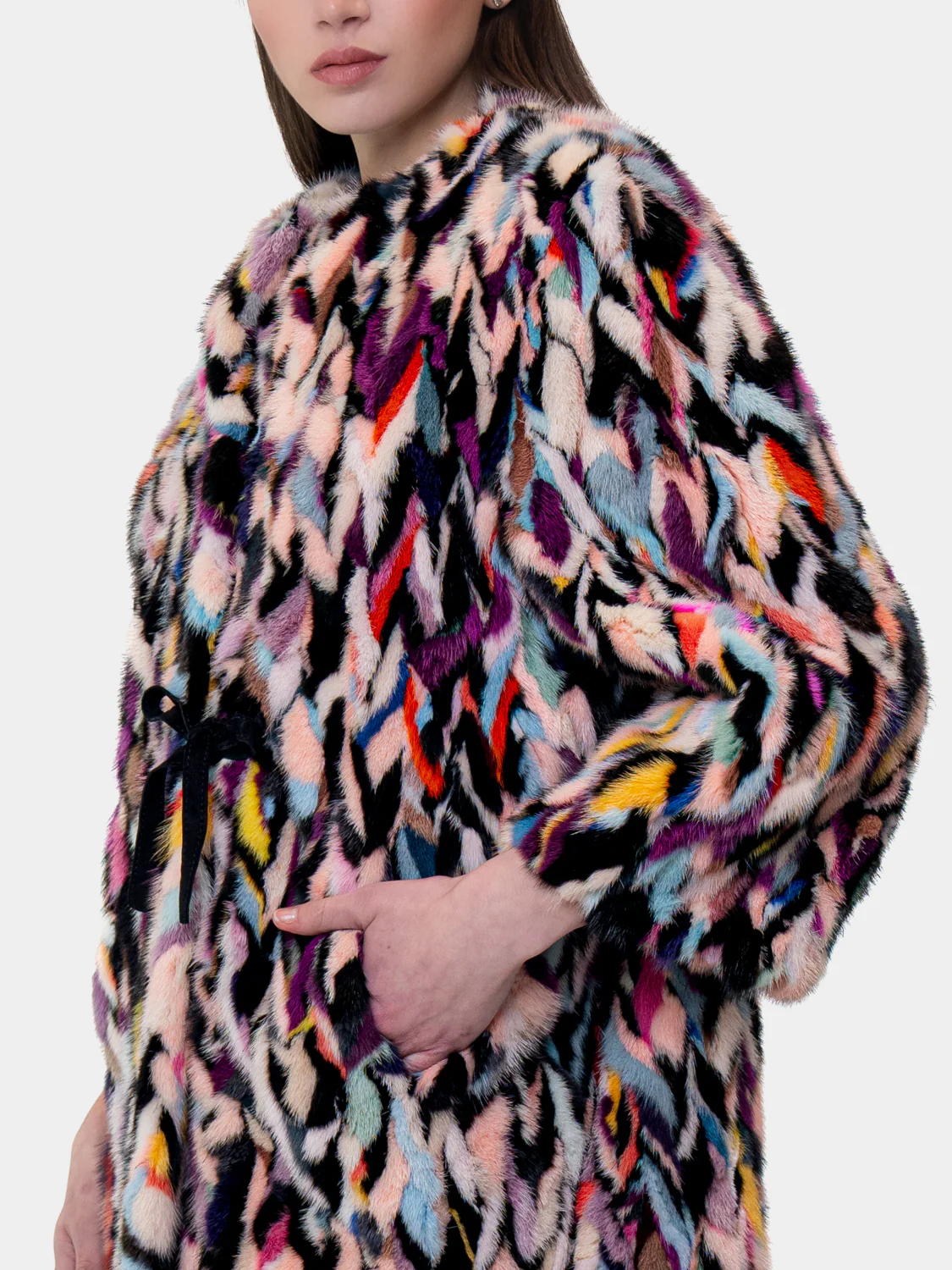MARYLAND - Cappotto in visone con intarsi - Mod. Kimono (Multicolor) - Image 6