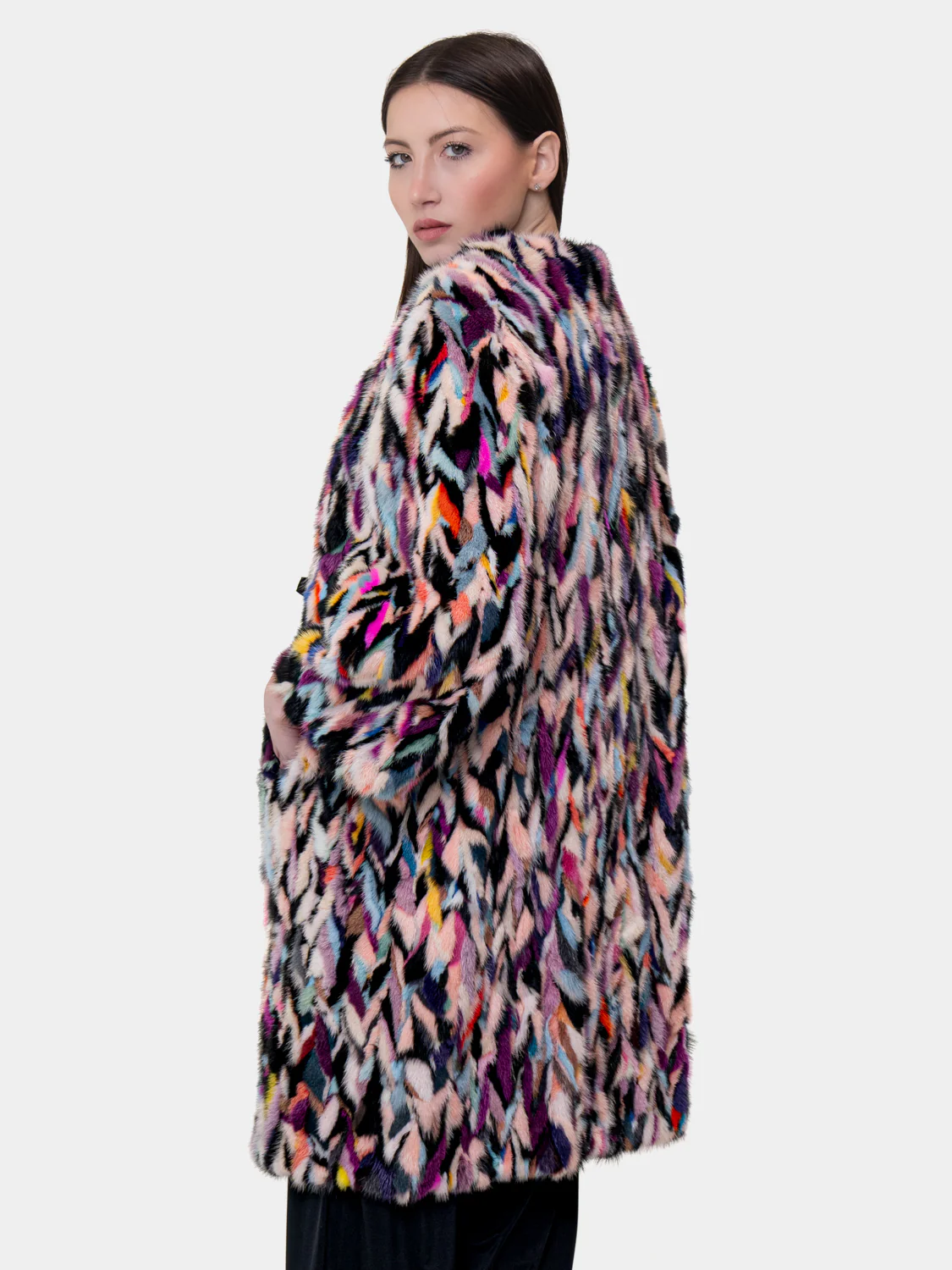 MARYLAND - Cappotto in visone con intarsi - Mod. Kimono (Multicolor) - Image 7