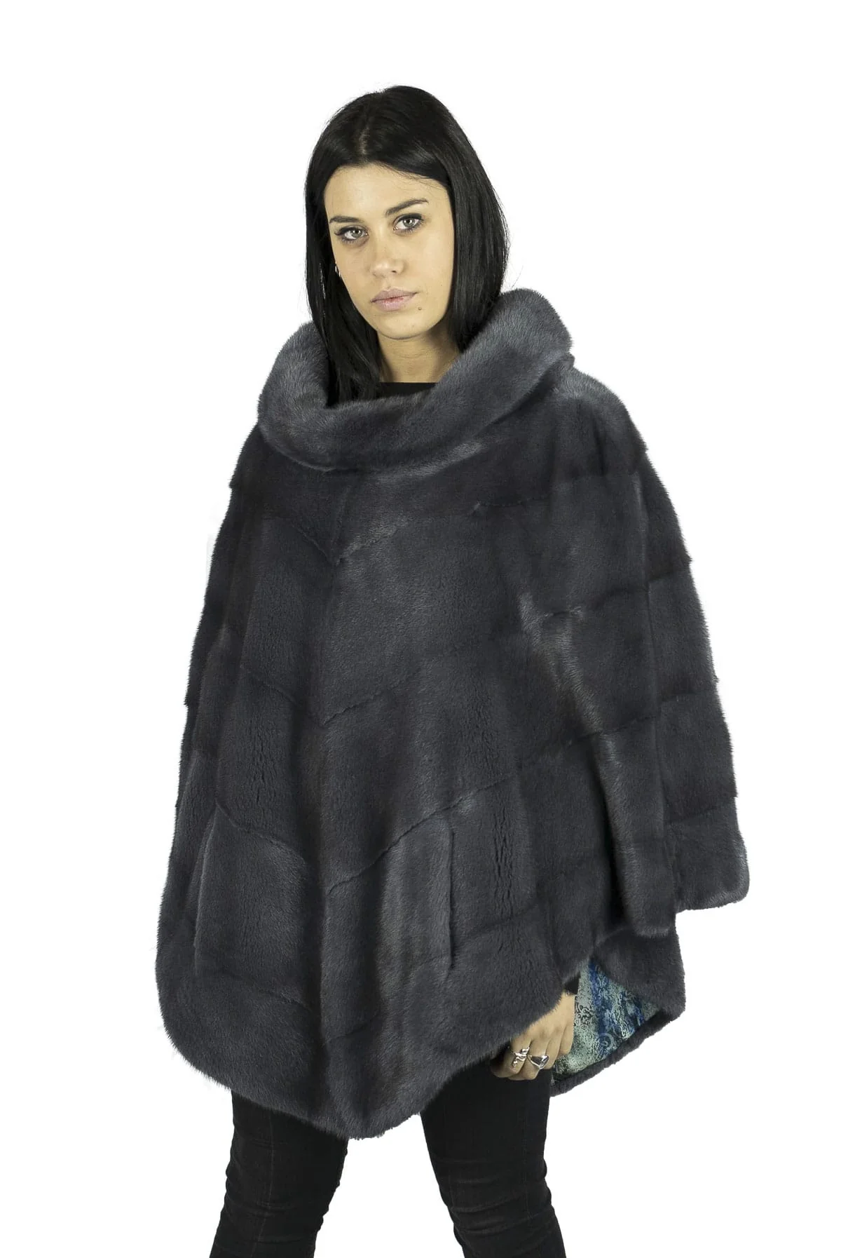 MISSISSIPI - Poncho in visone (Grigio piombo)