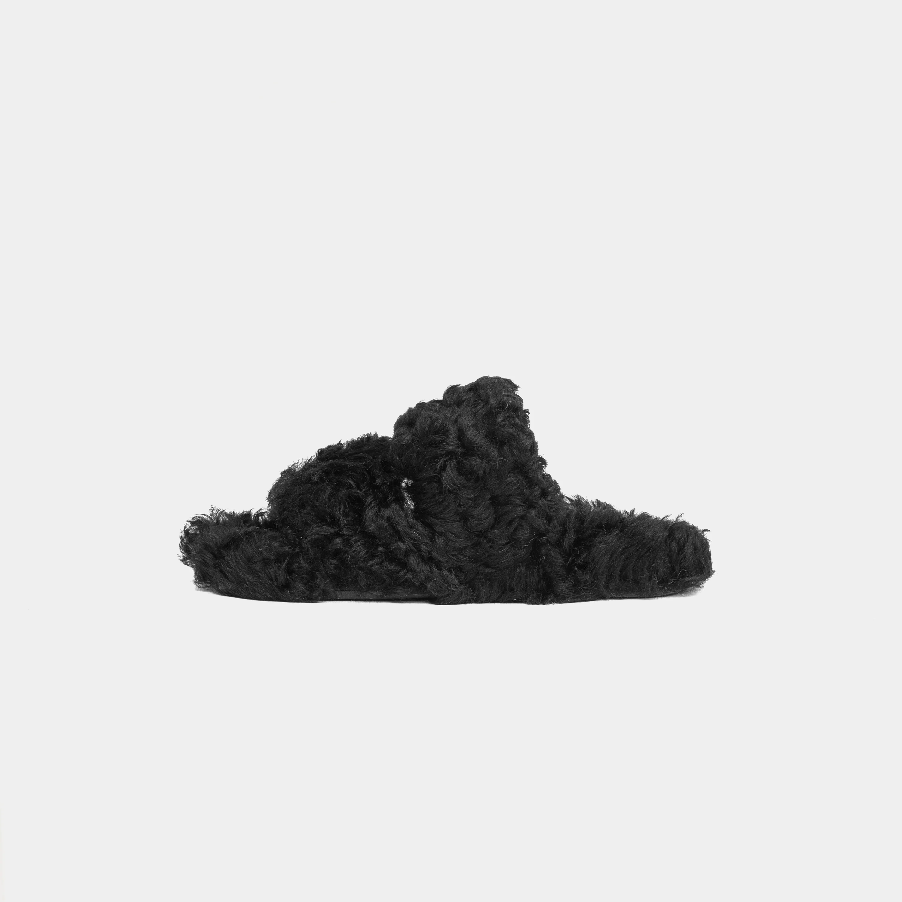 ROMA - Slipper con doppia fascia e bordatura in montone (Nero) - Image 3