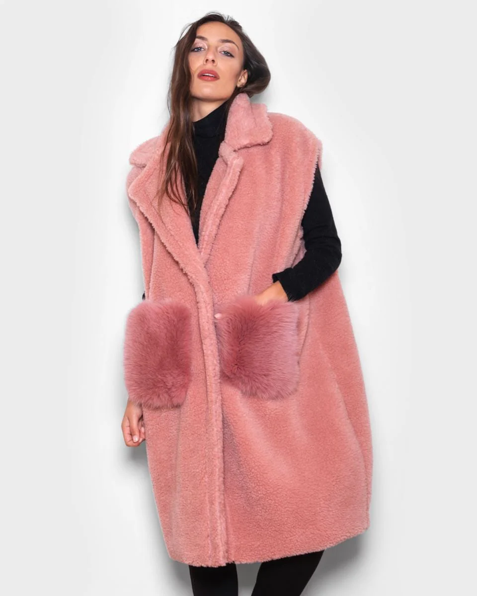 BERNA - Teddy smanicato con tasche in volpe (Rosa) - Image 4