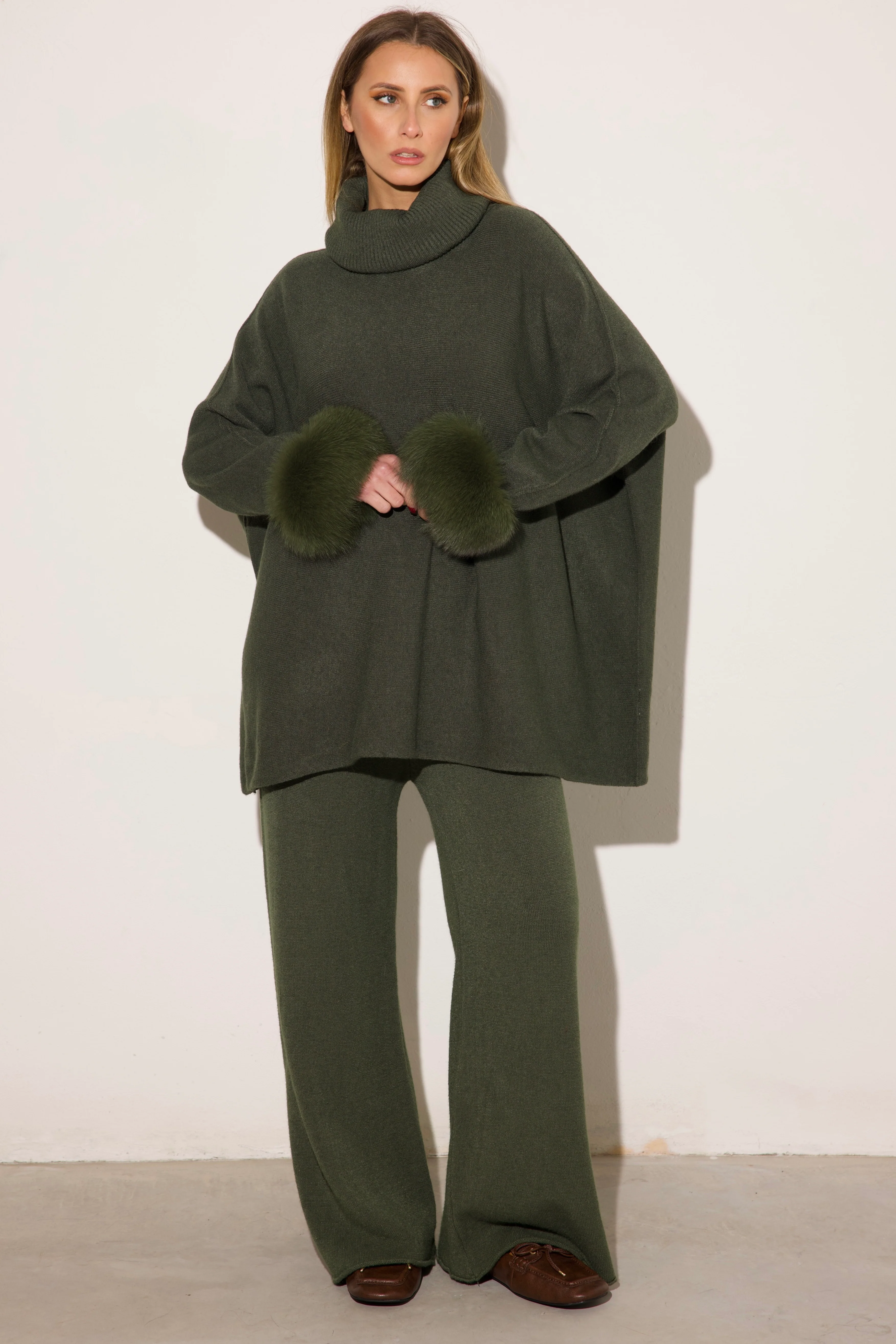 VENEZIA - Completo collo alto polsini in volpe (Verde) - Image 4