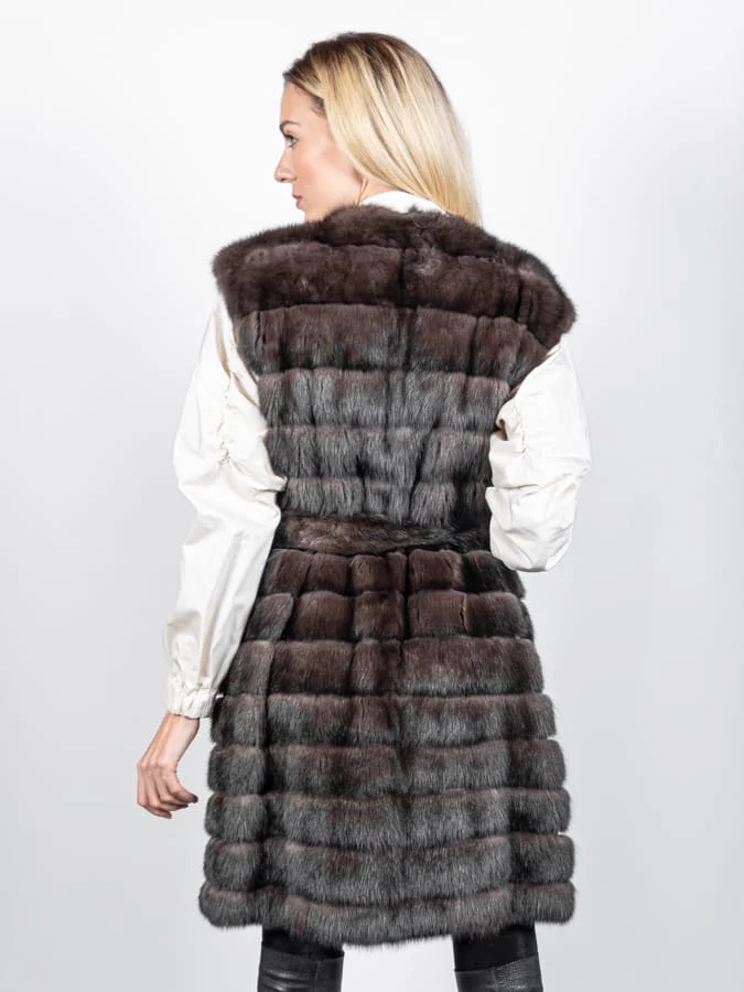 ARIZONA - Gilet in zibellino con cintura (Marrone) - Image 4